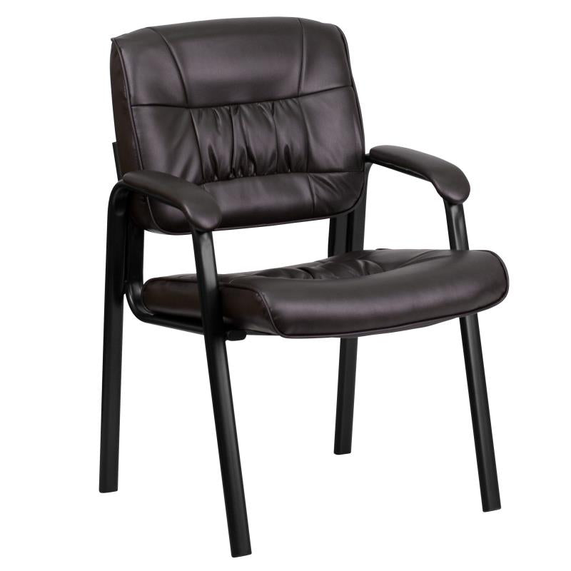 Premium FLASH Haeger Leather Executive Office Chair - Black Metal Frame Reception Seating for Professional Workspaces & Conference Rooms