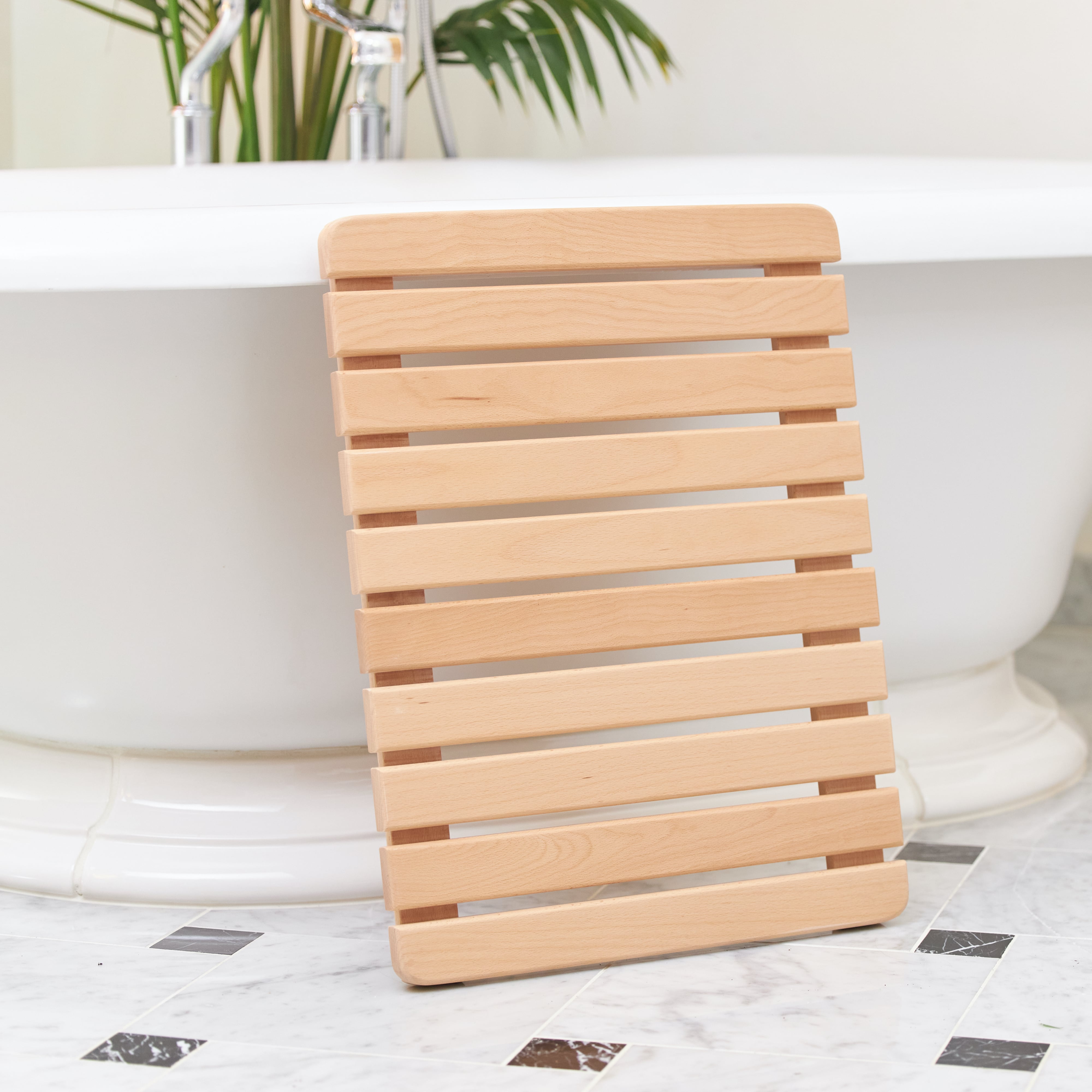 Premium Teak Wood Bath Mat - Non-Slip Shower Floor Mat for Bathroom, Spa & Poolside - Natural Water-Resistant Wooden Mat for Wet Areas - Perfect for Indoor/Outdoor Use