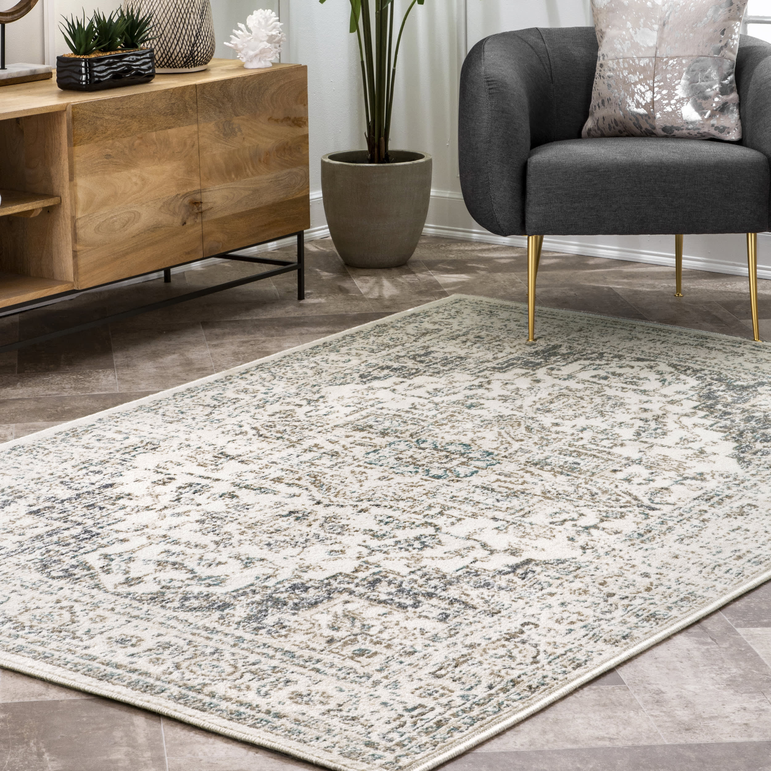 Coronet Medallion Area Rug - Cream Traditional Oriental Carpet for Living Room, Bedroom & Dining Room Decor
