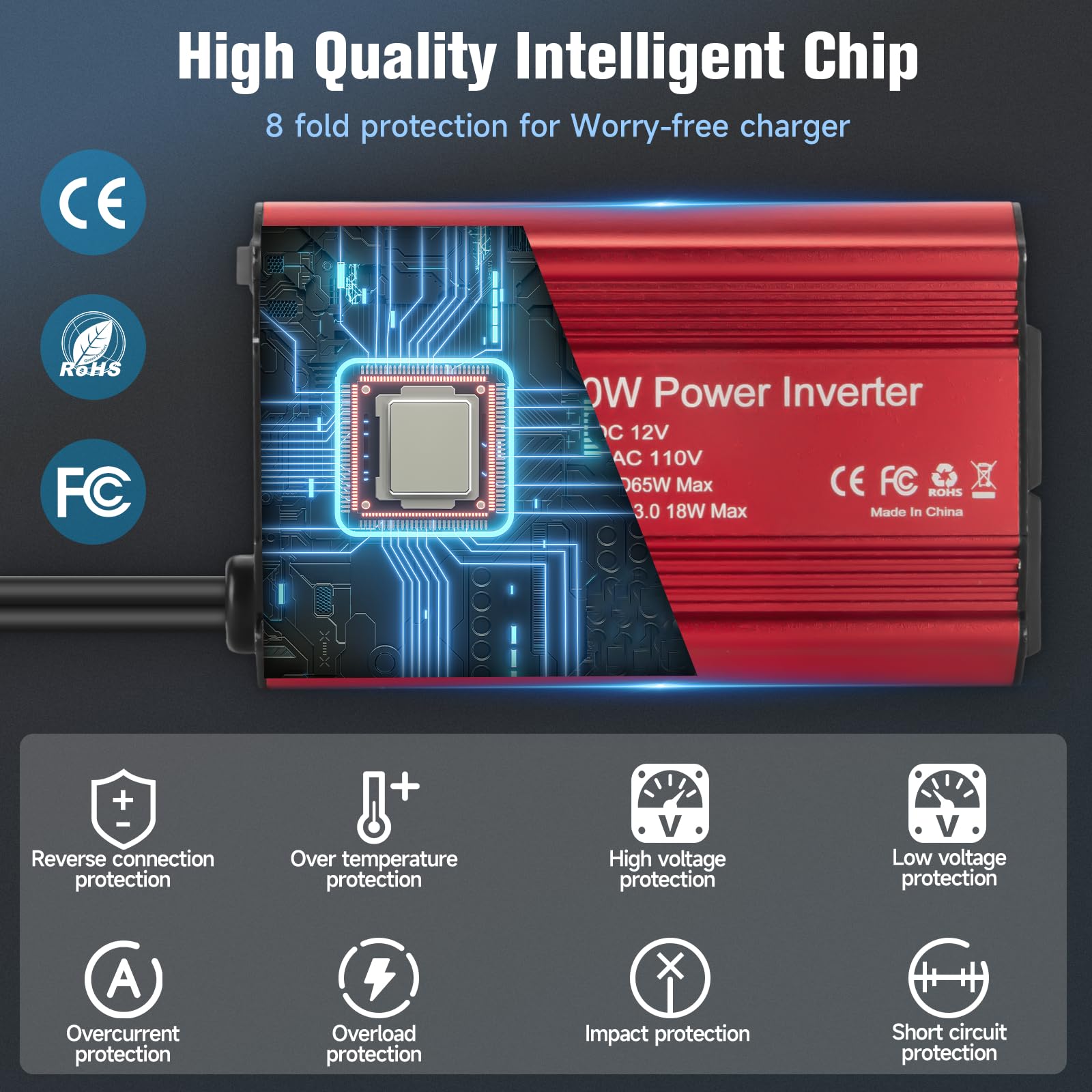 400W Car Power Inverter with 110V AC Outlet & 65W PD USB-C/18W QC Ports - 12V DC to AC Converter for Laptops, Phones, Camping Gear - Perfect for Road Trips, RVs, Work Trucks & Emergency Power Backup