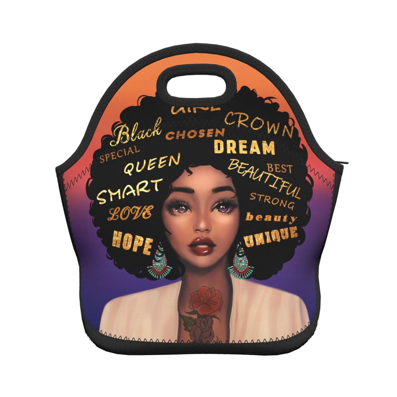 Insulated Neoprene Lunch Bag for Women - Reusable Black Girl Magic Cooler Tote for Work, School & Picnic - Perfect Gift for African American Women