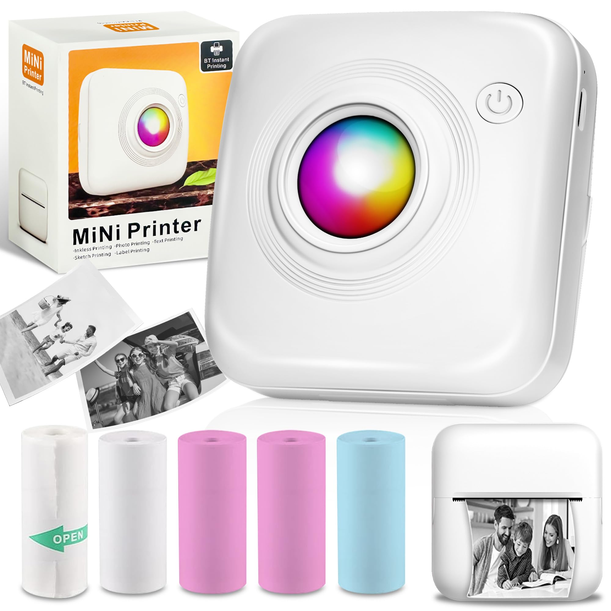 BRONA Note Buddy Mini Portable Bluetooth Thermal Printer - Wireless Pocket Printer for Journaling, DIY Scrapbooking, Travel Notes, Labels & Memos | Includes 5 Thermal Paper Rolls | Perfect for Home, Office & School Organization