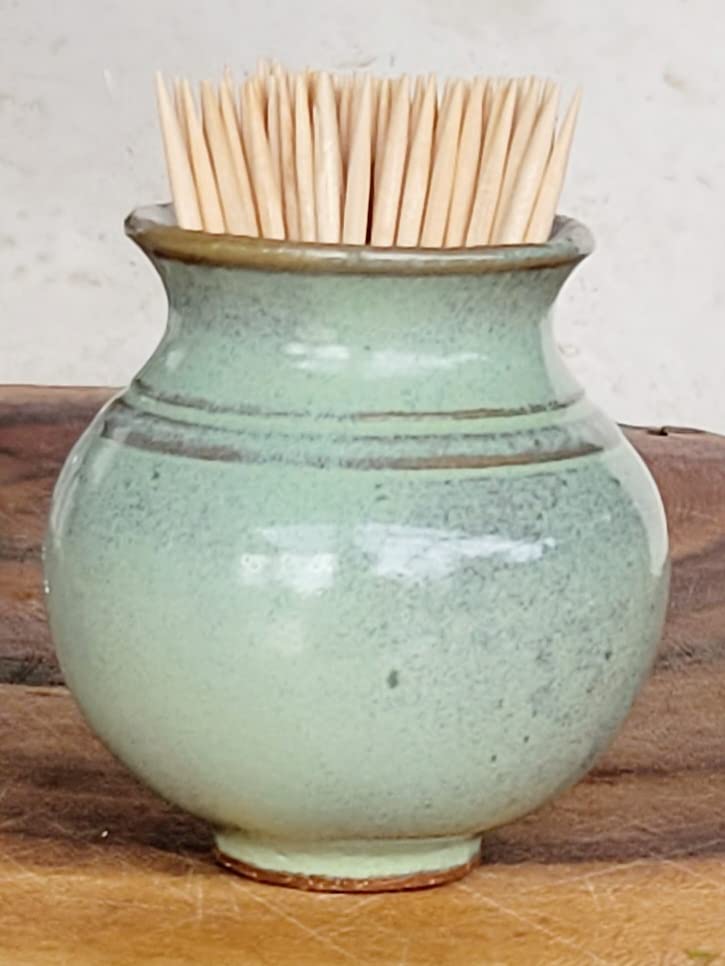 Handmade Green Ceramic Toothpick Holder - Mini Keepsake Pot for Weddings, Parties & Charcuterie Boards | Perfect for Home Decor, Kitchen Organization & Table Setting Accessories