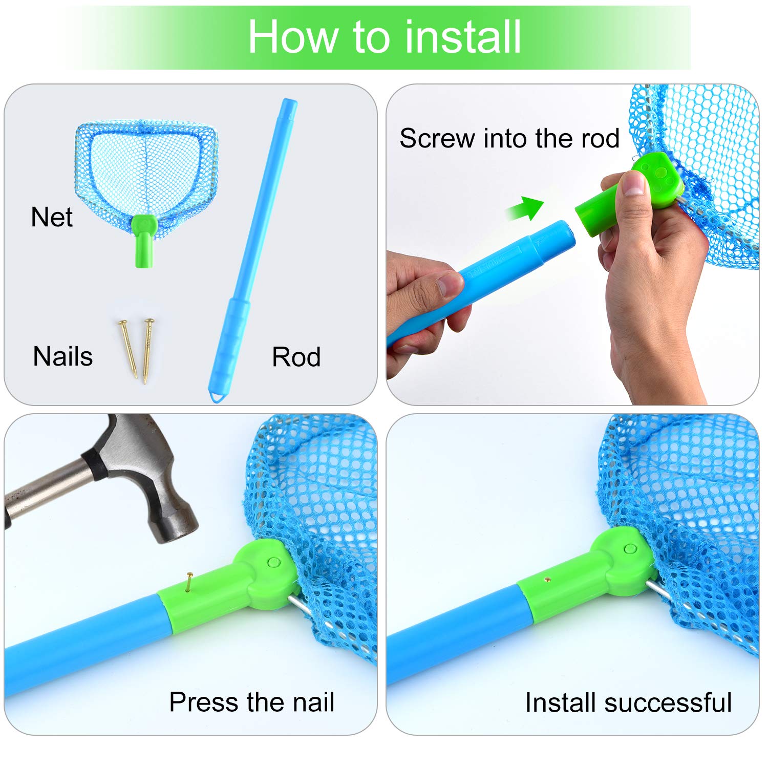 4-Piece Kids Fishing Net Set - Butterfly & Bug Catcher, Fish Net for Outdoor Play - Beach, Garden, Park Toys (Blue, Red, Orange, Green) - Perfect for Summer Activities, Nature Exploration & Water Games