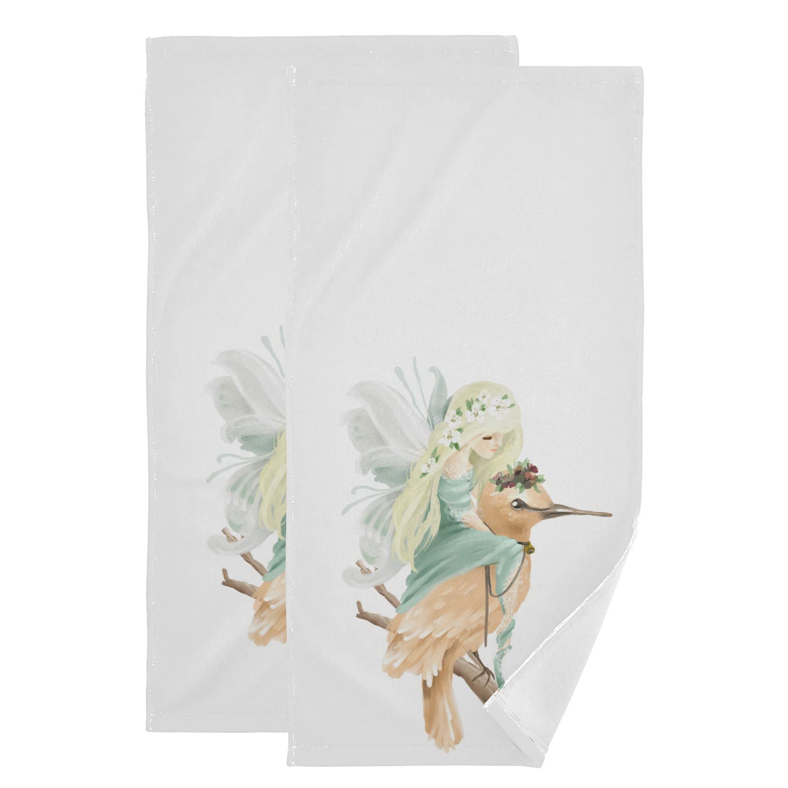 Fairy Bird Floral Bathroom Hand Towels - Soft Absorbent Bouquet Flower Wreath Kitchen Dish Towels for Home, Hotel & Spa | Perfect for Guest Use, Holiday Decor, Yoga & Gym Showers