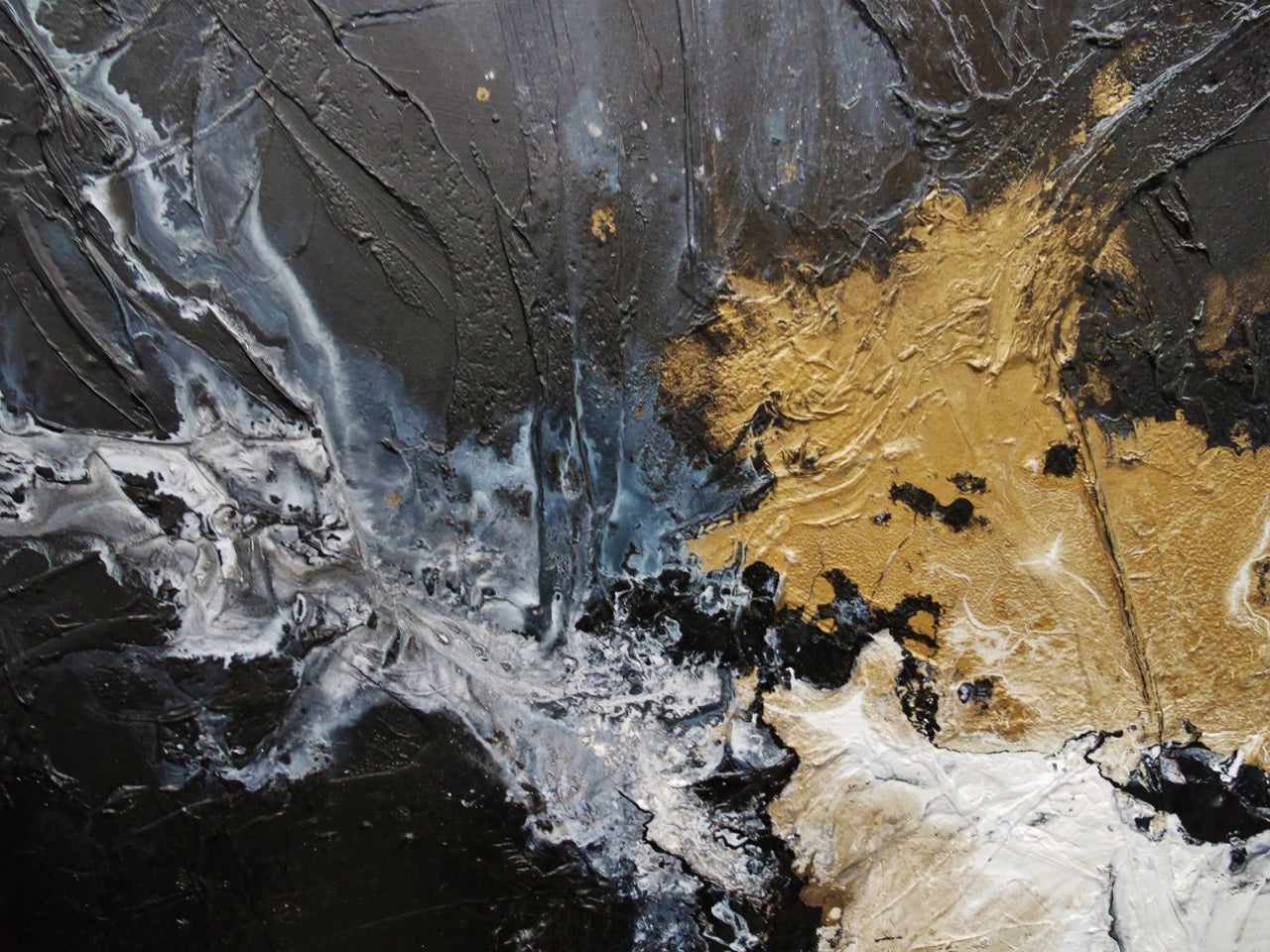 190cm x 100cm Black Gold White Textured Abstract Canvas Painting - Modern Wall Art for Living Room, Bedroom & Office Decor - Golden Saturation Design