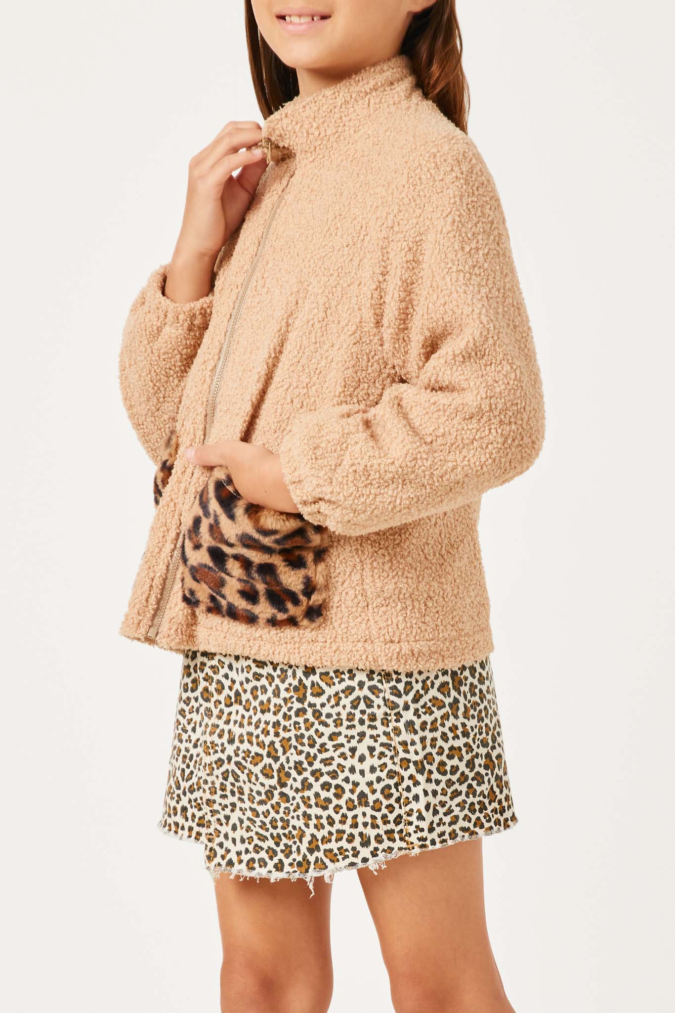 Stylish Contrast Leopard Print Fleece Zip-Up Jacket for Women - Cozy Outerwear for Casual Wear, Street Fashion & Fall Layering