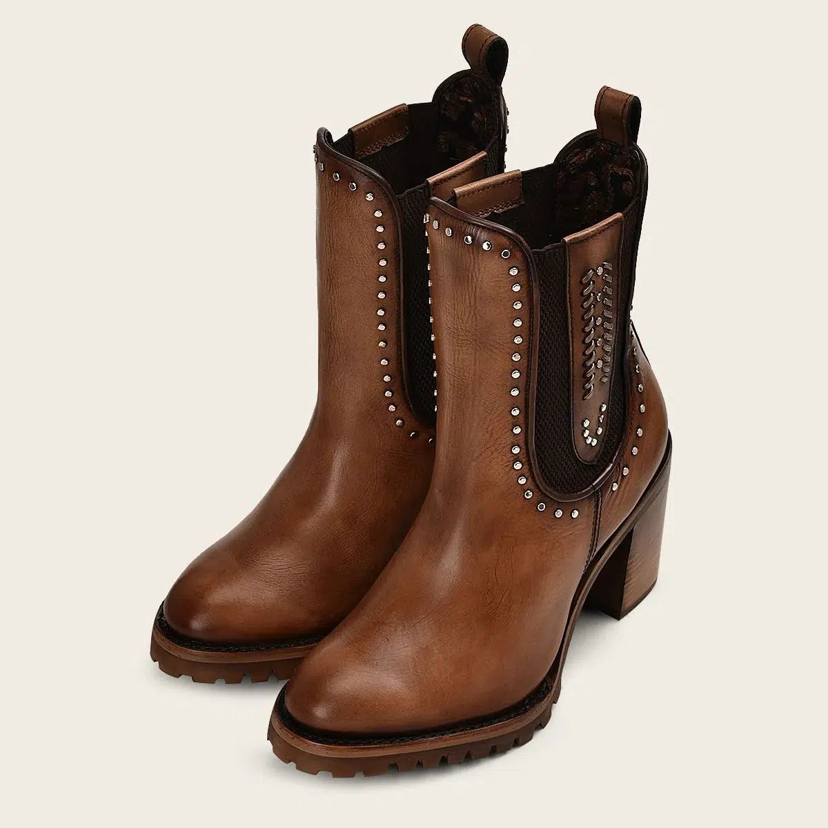 4N01RS Women's Western Ankle Booties - Brown Leather Fashion Cowboy Boots with Studs | Perfect for Country Rides, Rodeos & Fall Outfits