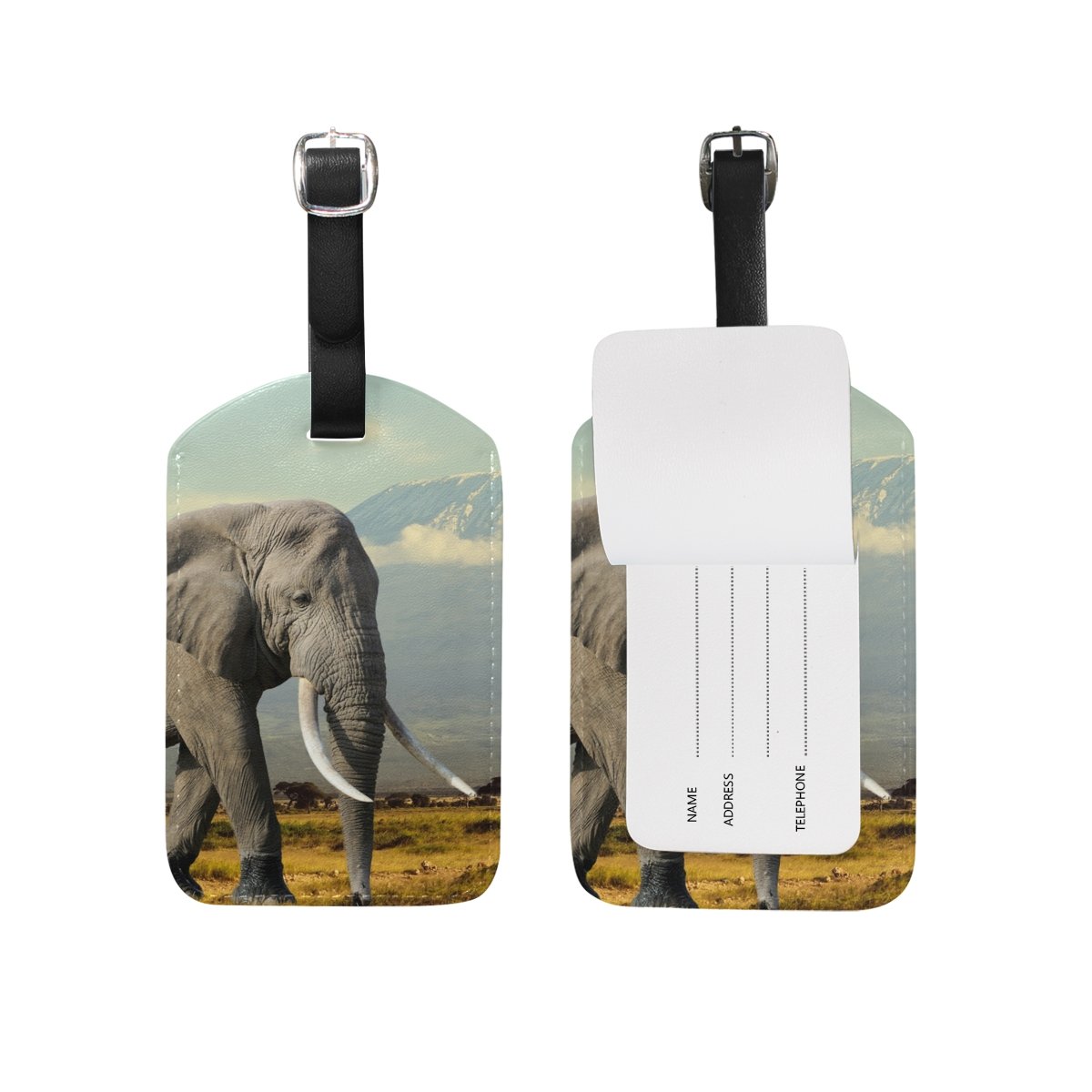 ALAZA Elephant Kilimanjaro Mountain Luggage Tag - Durable PU Leather Suitcase Label for Travel Bags - Perfect for Airports, Cruise Ships & Business Trips