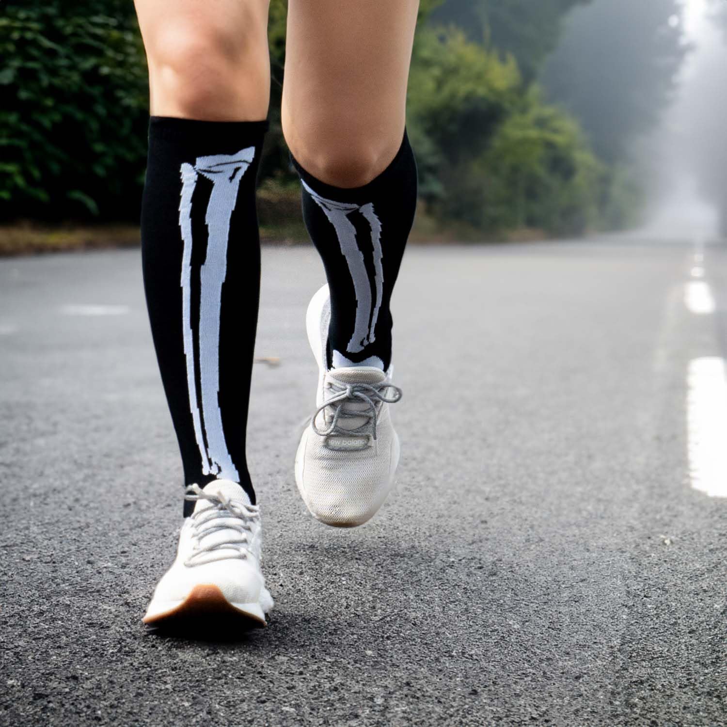 Halloween Skeleton Knee High Running Socks - Half Cushioned Athletic Socks for Men & Women by Gone For a Run (One Size) - Perfect for Costume Running, Jogging, and Halloween Workouts