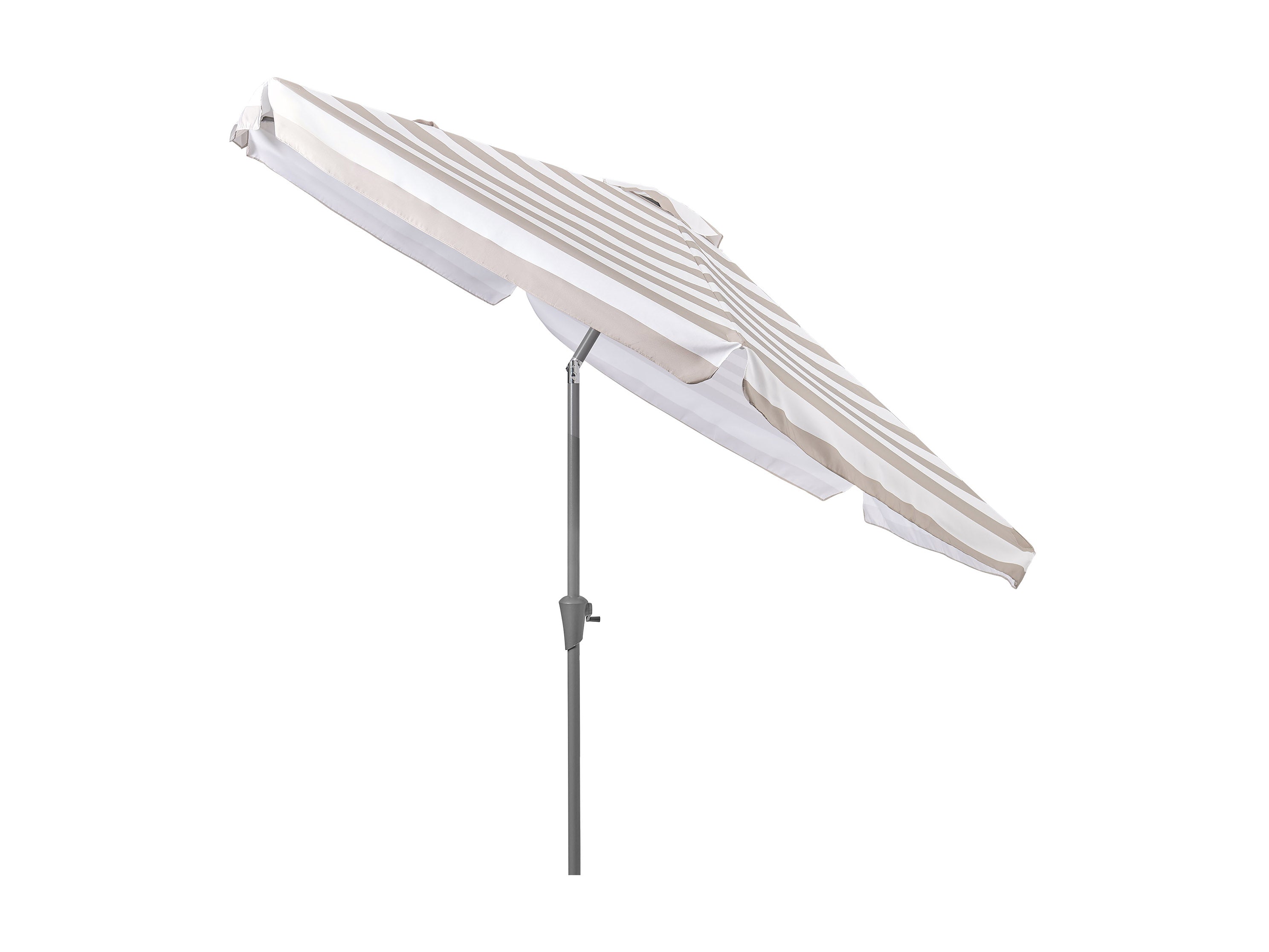 10ft Round Taupe and White Striped Patio Umbrella - Outdoor Sun Shade for Pool, Garden, Deck, and Backyard Relaxation