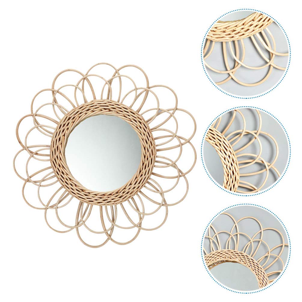 Stylish Hemoton Rattan Woven Wall Mirror - Nordic Decor, Makeup & Photo Backdrop - Perfect for Bedroom, Bathroom & Boho Home Decor