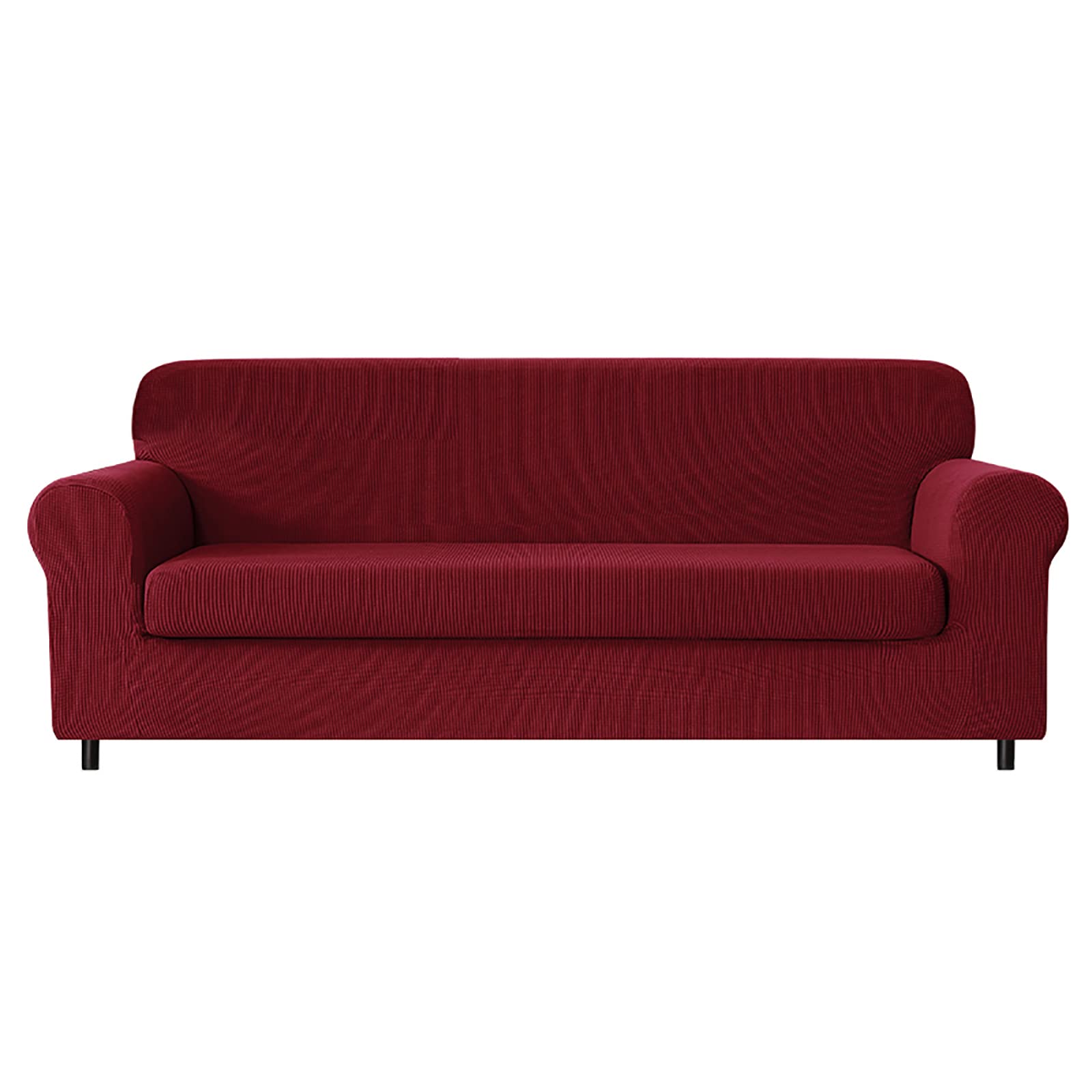 2-Piece Stretch Sofa Cover, Spandex Jacquard Slipcover for 4-Seat Couch - Non-Slip Furniture Protector - Dark Grey - X-Large - Wine Red - Perfect for Living Room, Family Room & Home Decor