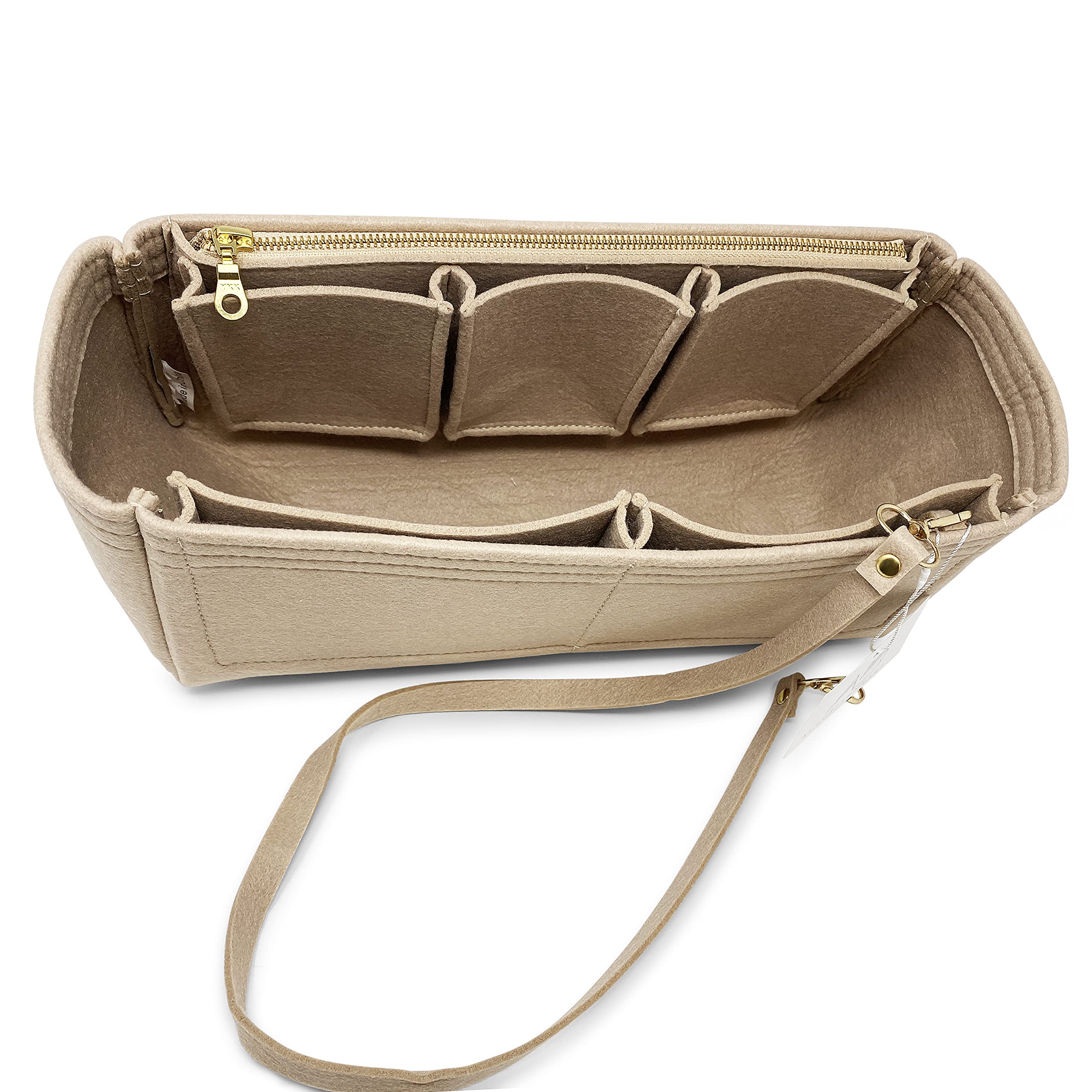 LV Graceful MM Purse Organizer Insert with Zippers - 3mm Felt Shaper Liner & Divider Protector (Tan) | Perfect for Louis Vuitton Handbags | Keep Essentials Organized On-the-Go
