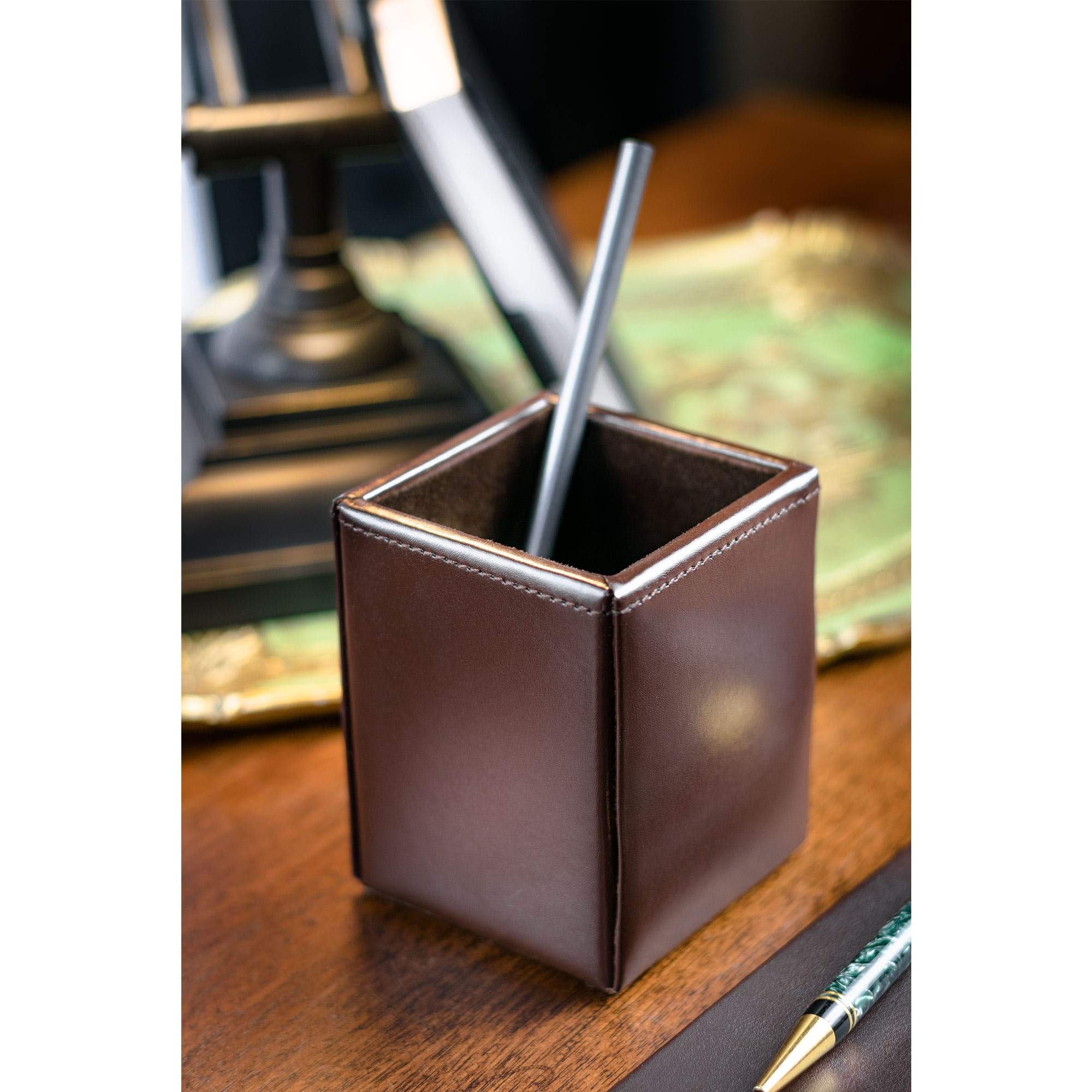 Premium Dark Brown Bonded Leather 9-Piece Office Desk Set - Includes Pen Holder, Letter Tray & More - Perfect for Home Office, Executive Suite & Corporate Gifts