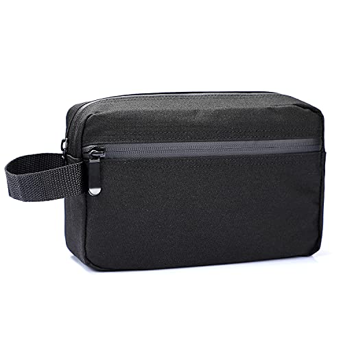 Men's Travel Toiletry Bag - Waterproof Portable Shaving Kit Organizer with Hanging Hook for Toiletries Accessories (Black) - Perfect for Business Trips, Gym & Camping