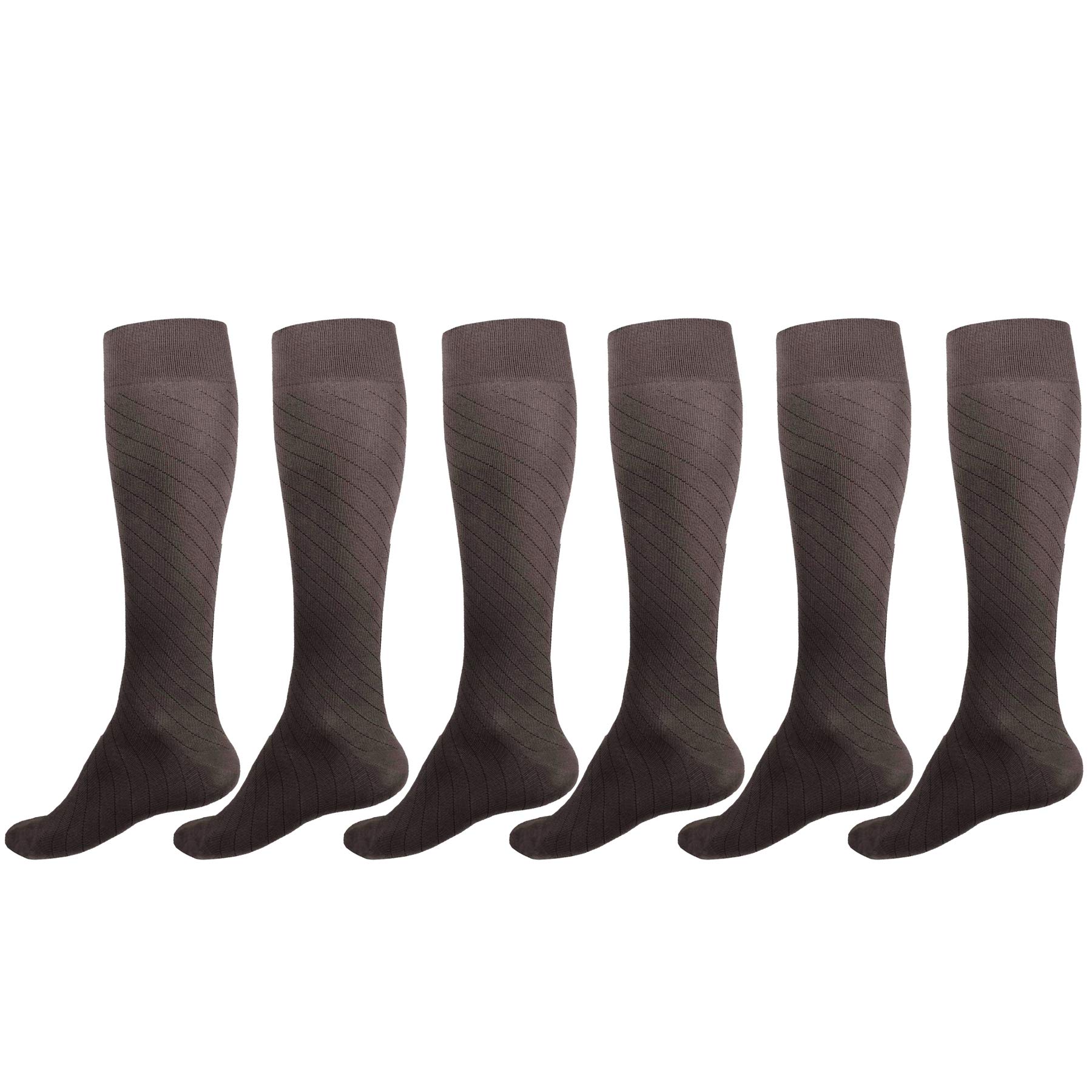 Best Travel Compression Socks for Men & Women - 15-20 mmHg Knee High Support Socks (6 Pairs, Brown, Large) - Perfect for Long Flights, Running & Varicose Vein Relief