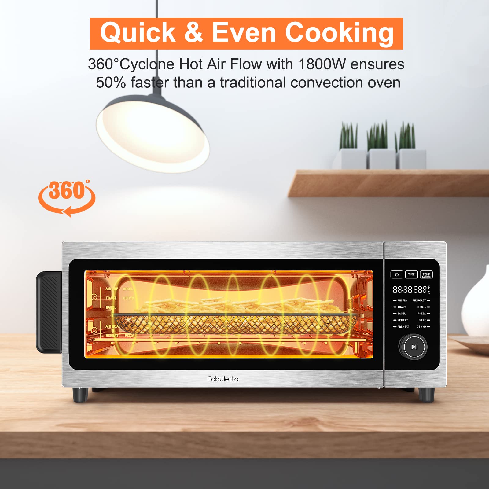 **Fabuletta 10-in-1 Air Fryer Toaster Oven Combo, 1800W Countertop Convection Oven with 100-450°F Temperature Control, Flip-Up Design for Space Saving, Includes Enamel Baking Pan & Recipe Book – Perfect for Baking, Roasting, and Air Frying at Home**