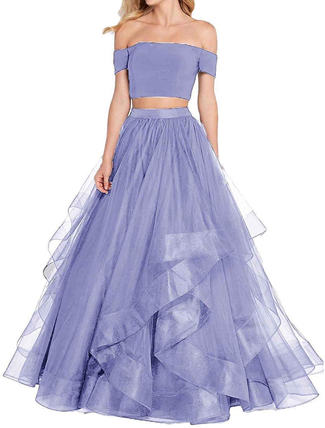 Elegant KaBuNi Women's Two-Piece Prom Dress - Off-the-Shoulder Long Quinceañera Ball Gown for Homecoming, Wedding & Formal Events