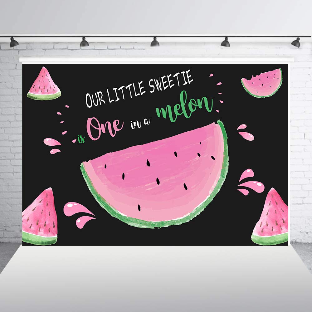 HUAYI 8x6ft Watermelon Party Backdrop - Vinyl Photography Background for Baby Girl 1st Birthday, Summer Fruit Theme Cake Table Decor & Photo Booth Props (Black & Pink) | Perfect for Birthday Parties, Baby Showers, and Summer Celebrations