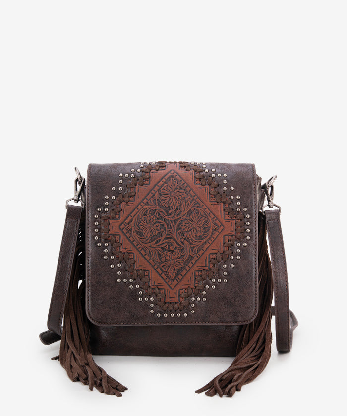 Montana West Tooled Fringe Flap Crossbody Purse for Women - Stylish Leather Shoulder Bag with Western Design - Perfect for Daily Use, Travel & Outdoor Events
