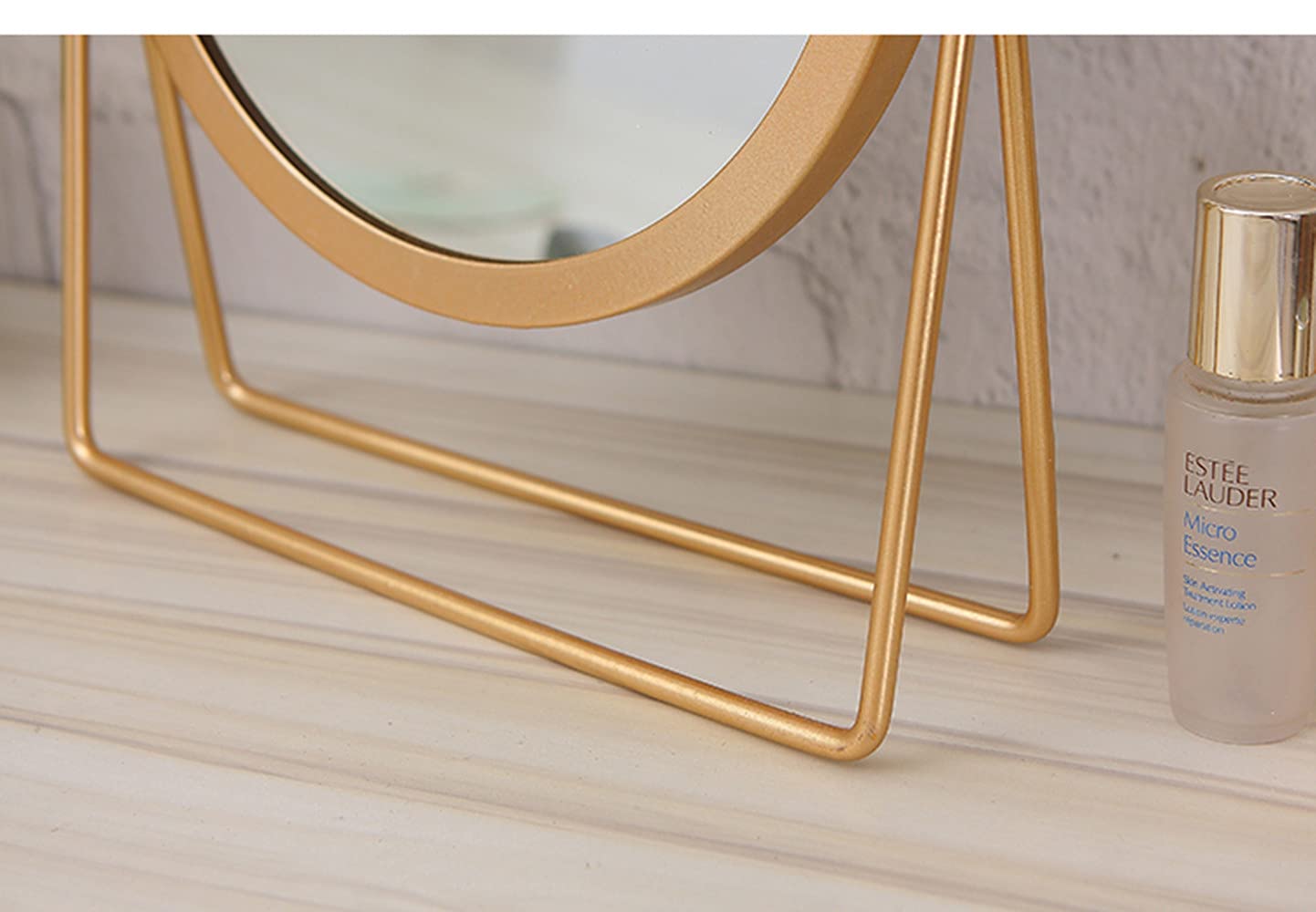 Golden Tabletop Makeup Mirror - 360° Swivel & Adjustable Single-Sided Vanity Mirror with Iron Stand, 7.1