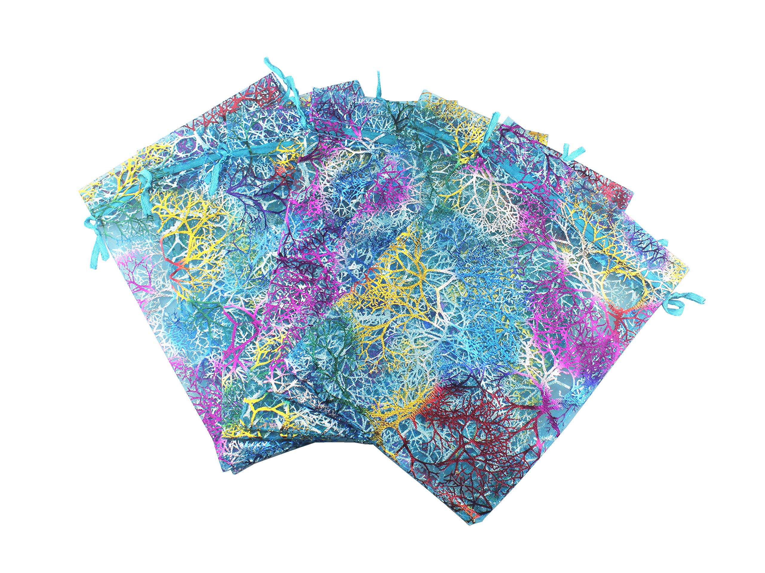 100 Pack Turquoise Organza Jewelry Gift Bags 8x12 Inch - Wedding Favors, Party Candy Pouches, Drawstring Favor Bags for Bridal Shower, Baby Shower & Special Events