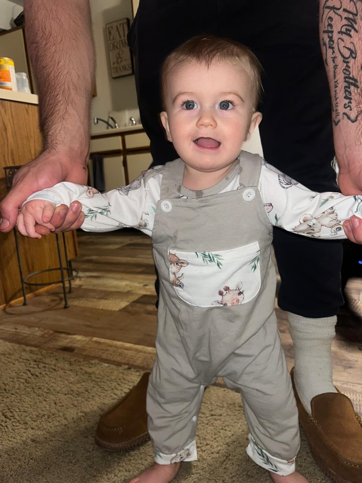 Baby Boy Clothes - Long Sleeve Animal Print Romper & Plaid Overalls Jumpsuit | Cute Outfits for Newborns & Infants | Perfect for Playdates, Photo Shoots & Special Occasions
