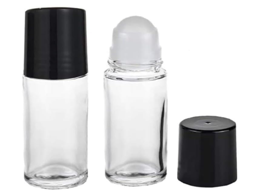 JJLFresheners 2-Pack 30ML Black & Clear Glass Essential Oil Roller Bottles - Refillable Roll-On Containers for Aromatherapy, DIY Blends, Perfumes & Travel Size Skincare - No Funnel Included