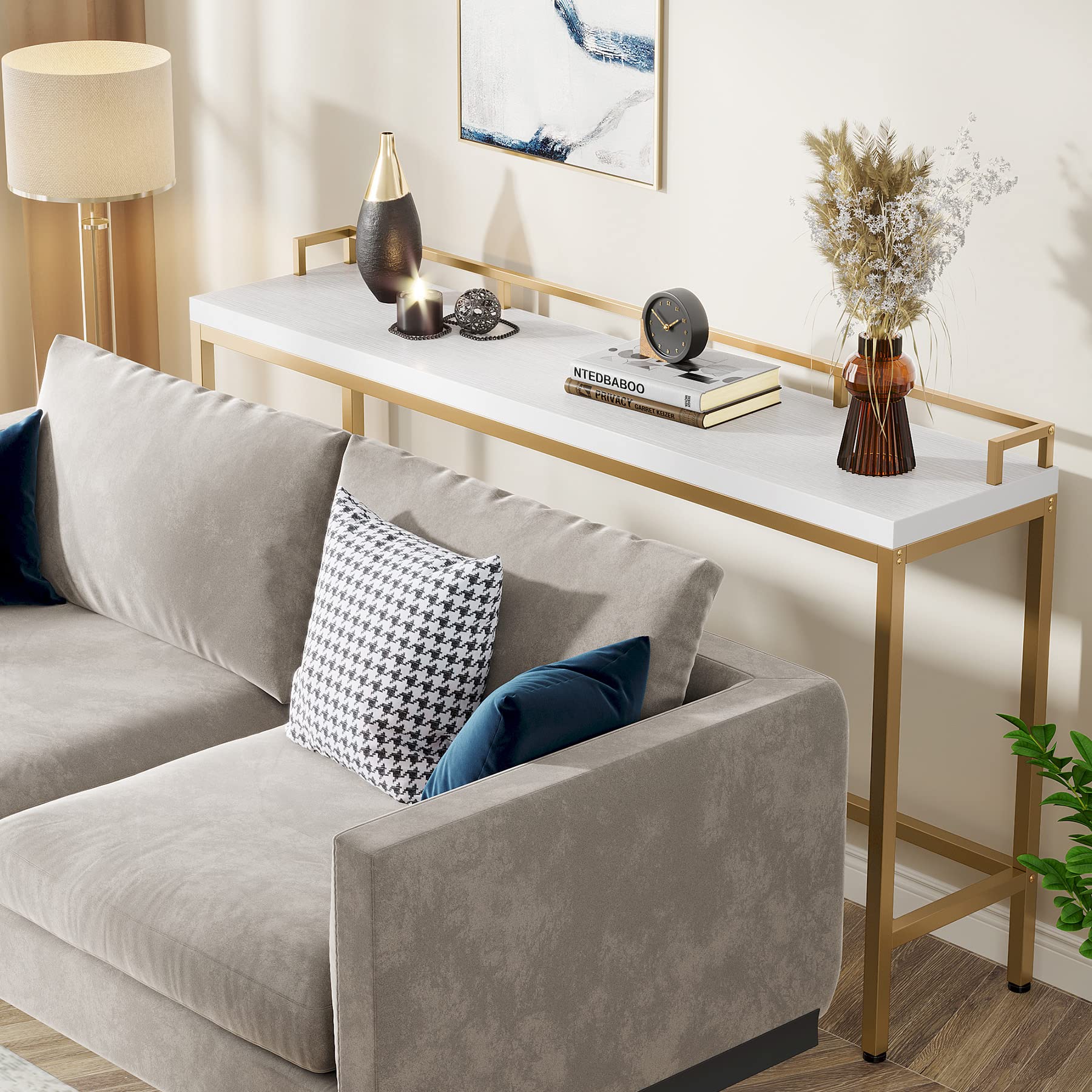 Tribesigns 70.9 Inch Extra Long Sofa Table - Narrow Console Table Behind Couch, Modern Entryway & Hallway Table for Living Room, Bedroom, or Office (White + Gold) - Perfect for Small Spaces & Home Decor
