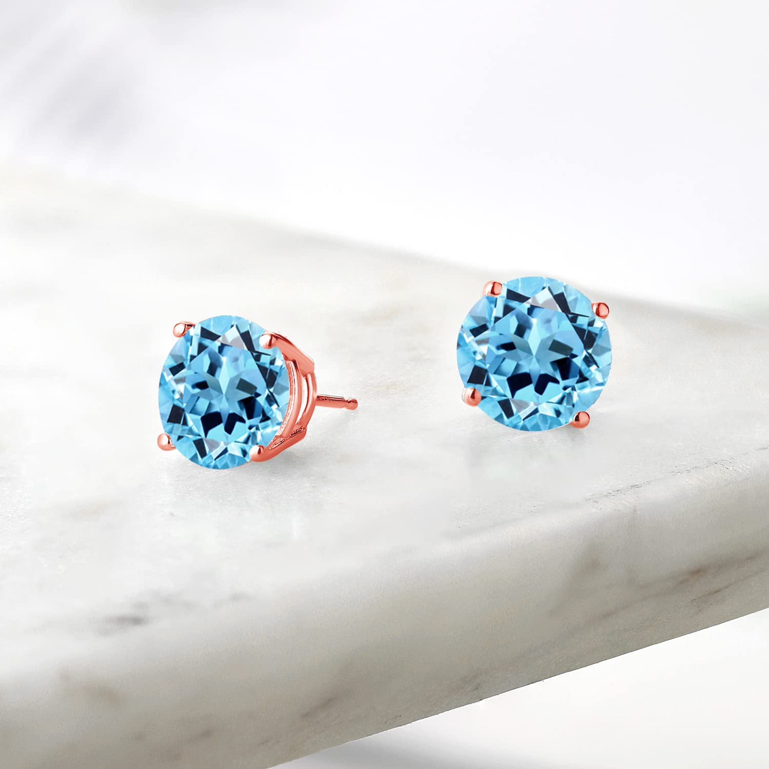 Gem Stone King 18K Rose Gold Plated Sterling Silver 10mm Round Birthstone Stud Earrings for Women & Men - Perfect Gift for Anniversary, Birthday & Special Occasions
