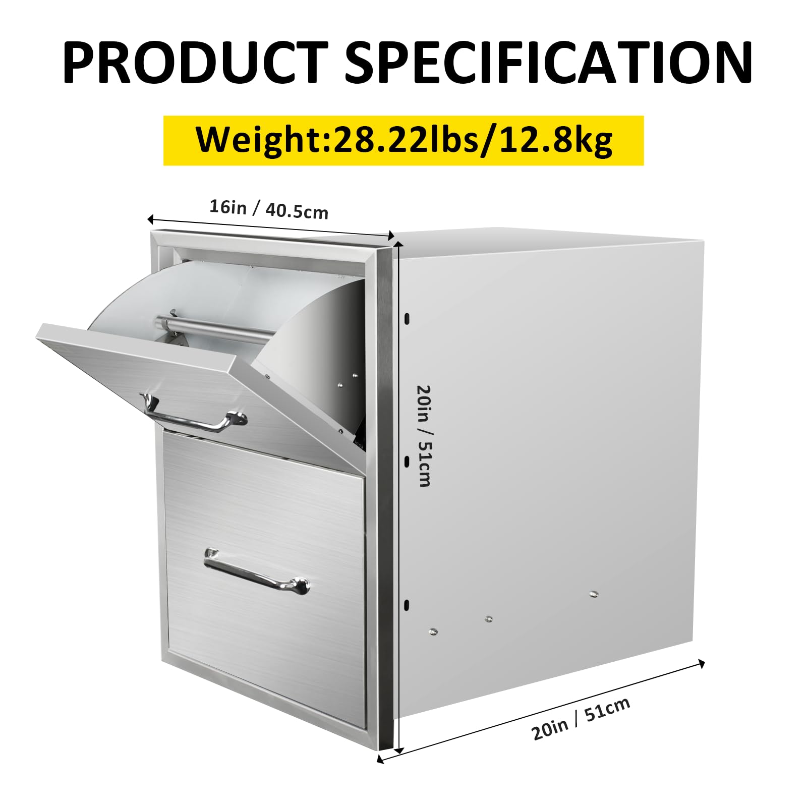 Stainless Steel Outdoor Kitchen Drawers with Paper Towel Holder & Chrome Handle - 16