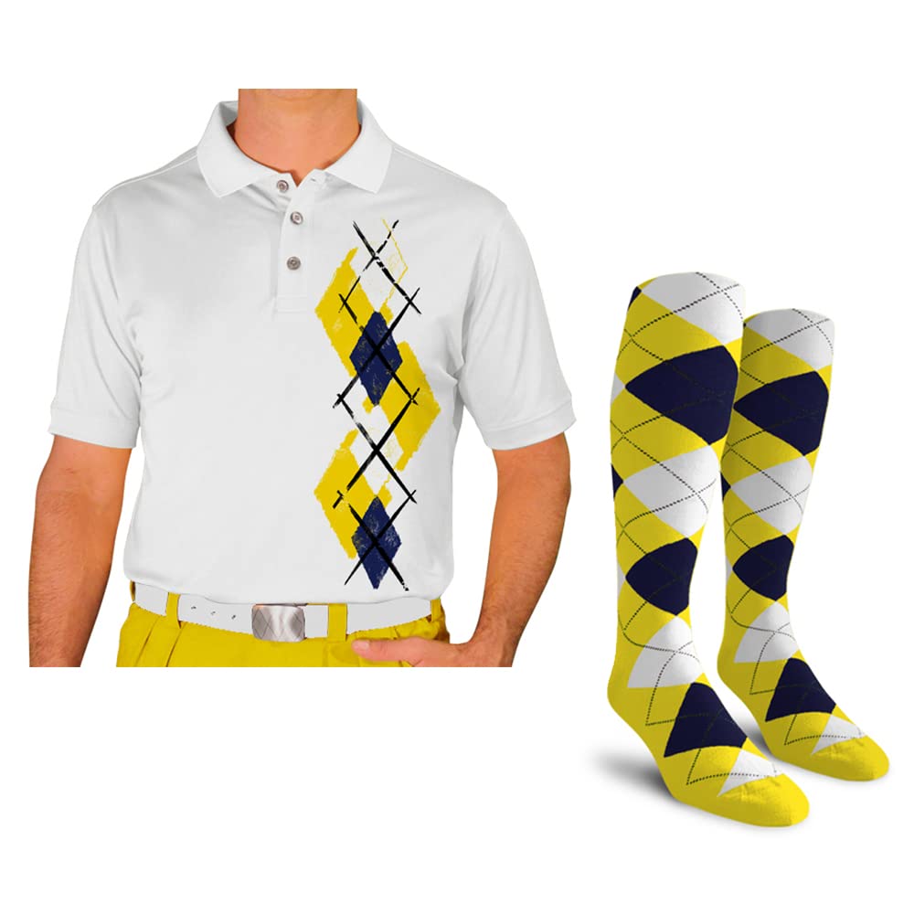 Men's Dry Fit Short Sleeve Graphic Golf Polo Shirt with Socks - Argyle Paradise Design (Sizes 5A-5Z) | Moisture Wicking Performance Shirt for Golf, Tennis & Casual Wear