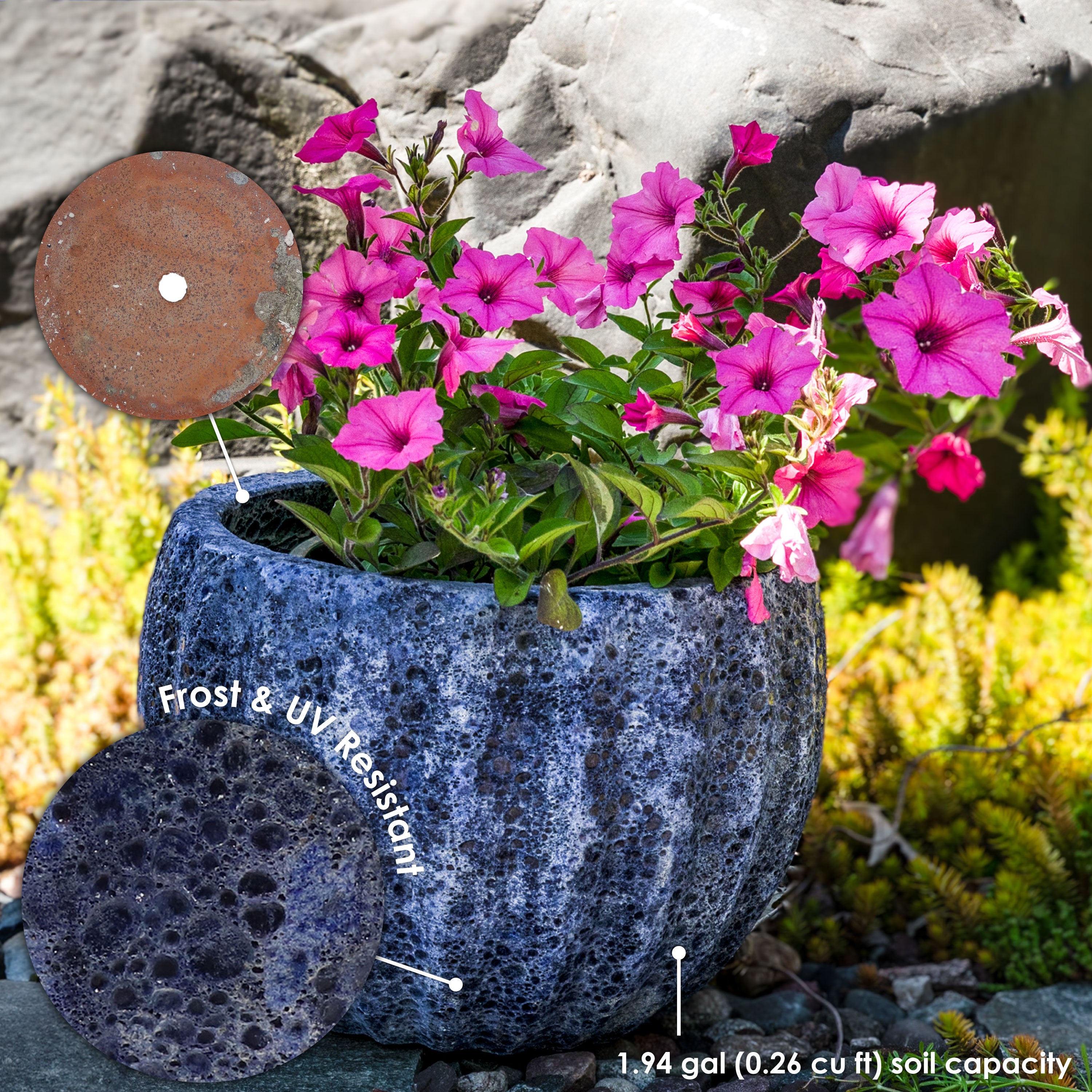 Sunnydaze 13.5 Inch Ceramic Flower Pot with Dark Blue Fluted Lava Finish - Perfect for Indoor Plants, Home Decor & Garden Decorations