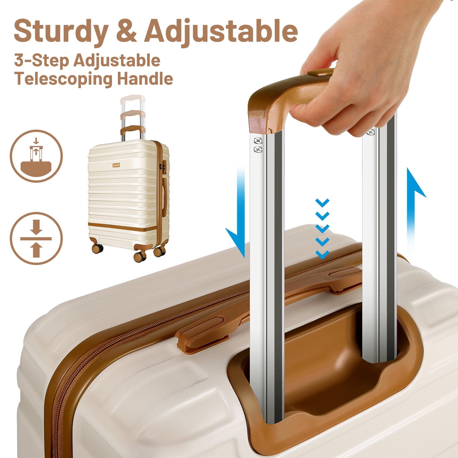 3-Piece Hardside Carry-On Luggage Set - 28/24/20 Inch Ivory Spinner Suitcases for Travel, Business Trips & Family Vacations | Lightweight Durable ABS Shell with TSA Lock