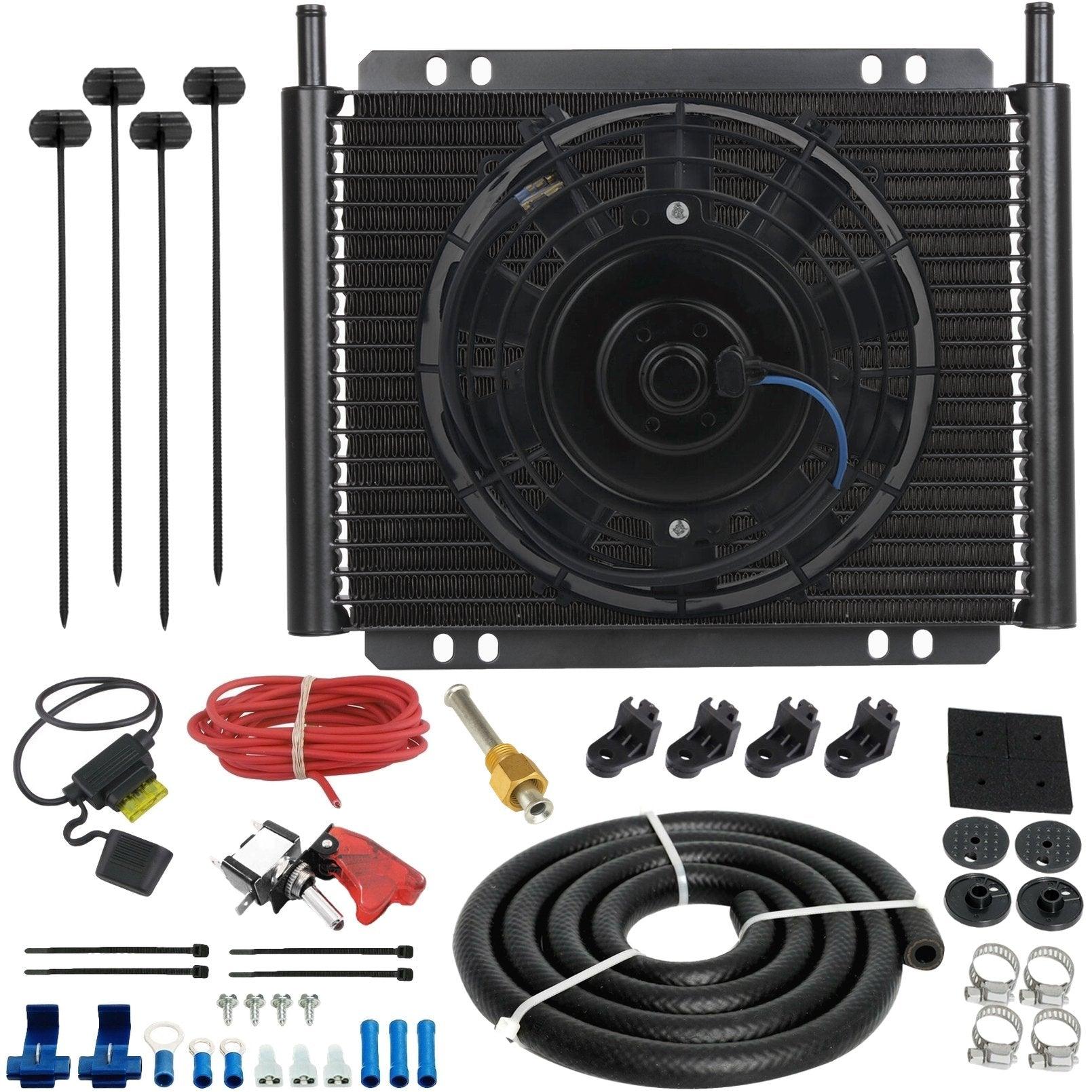 23 Row Transmission Oil Cooler with 12V Electric Cooling Fan & Toggle Switch Wiring Kit - Perfect for Automotive, Truck & Off-Road Vehicle Cooling Systems