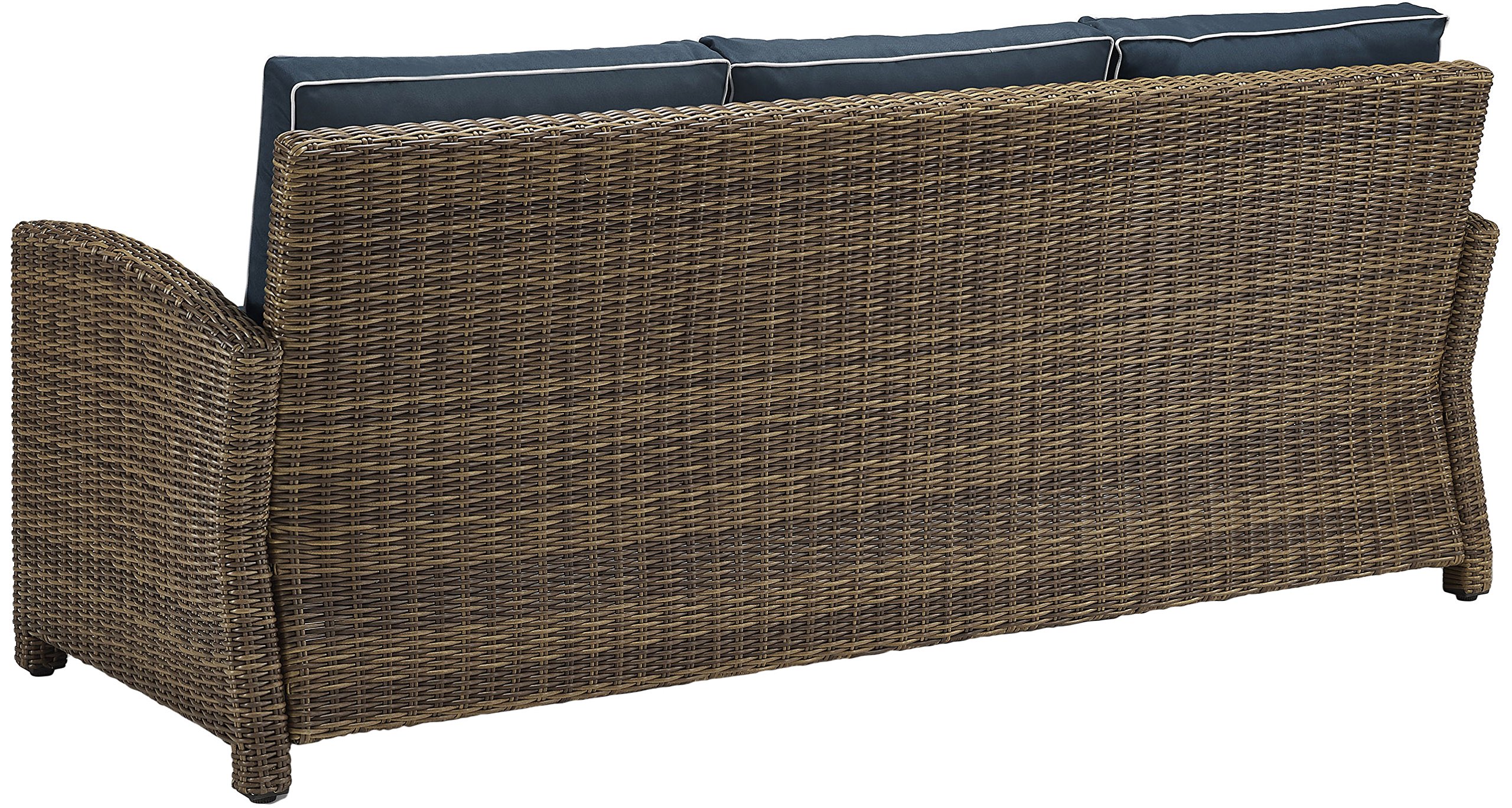 Crosley Bradenton 5-Piece Outdoor Wicker Sofa Set with Navy Cushions - Patio Furniture Conversation Set for Porch, Deck & Backyard (Brown)