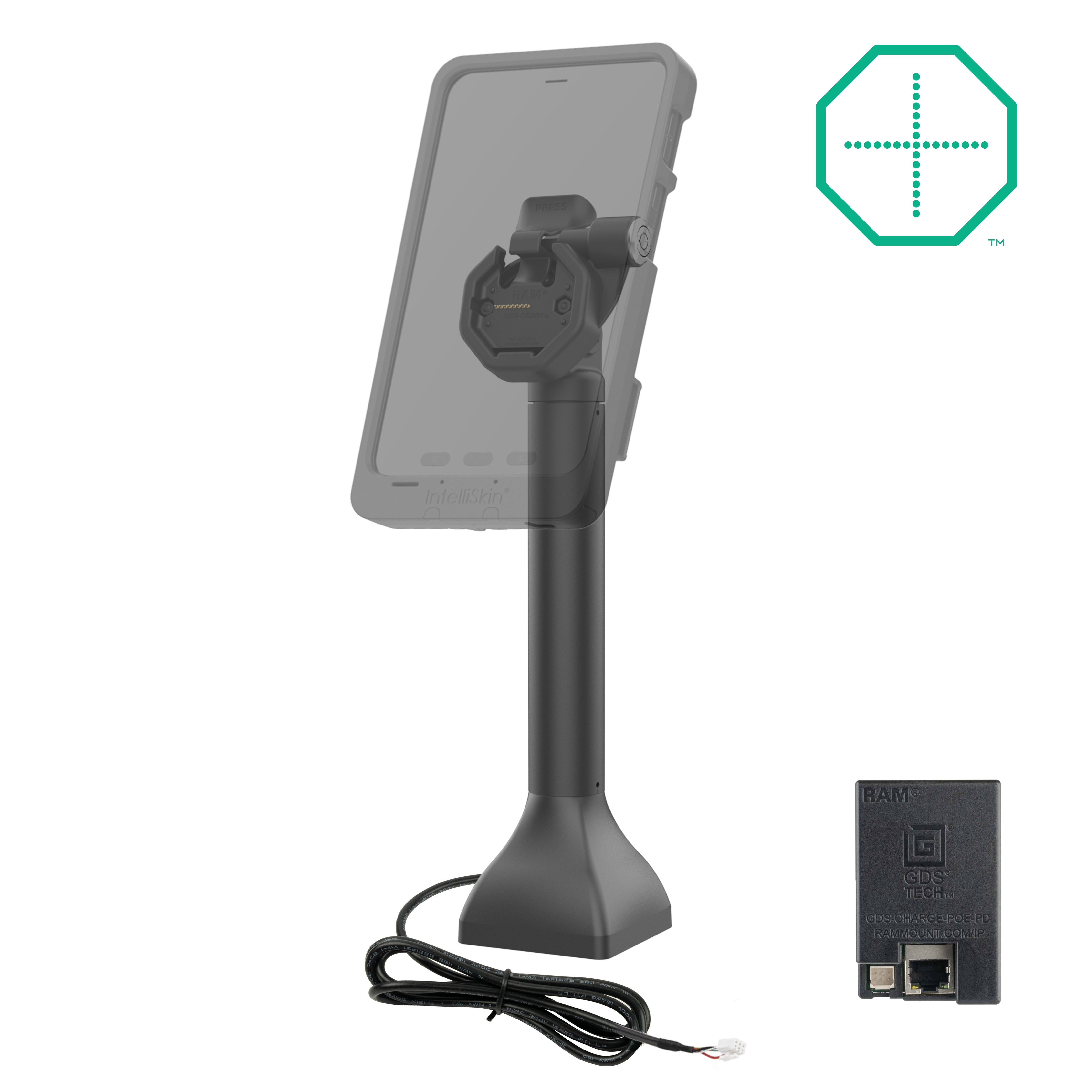 GDS® Uni Conn™ Powered 14 Locking Pedestal Dock with PoE - Secure Docking Station for Multiple Devices | Ideal for Office, Conference Rooms & Industrial Use (RAM GDS DOCKLR D11 14 U3E)