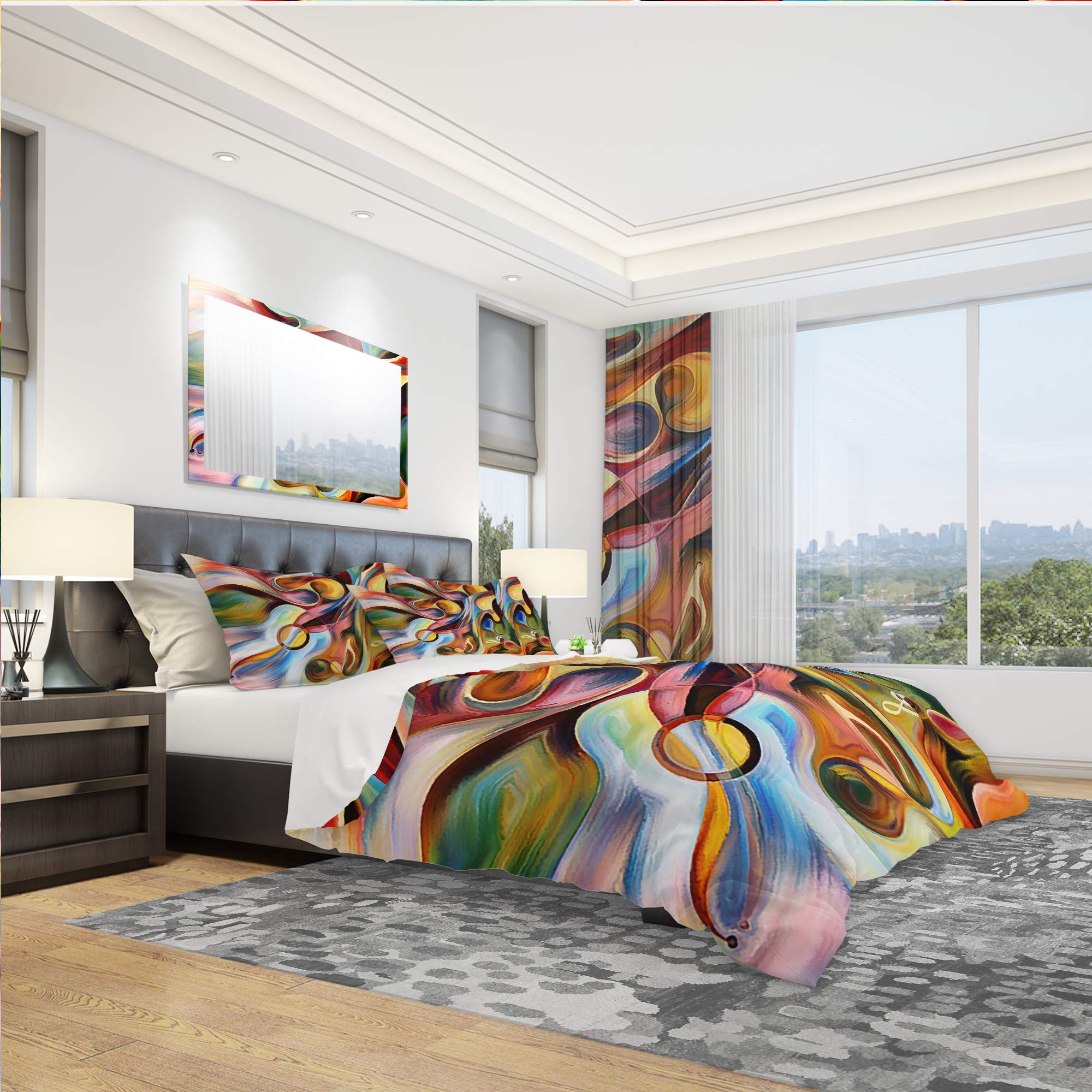 DesignQ Modern Abstract Yellow Duvet Cover Set King Size - 3 Piece Contemporary Bedding Set for All Seasons | Perfect for Master Bedrooms, Guest Rooms & Modern Home Decor