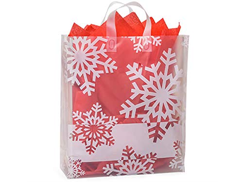 Snowflake Flurry Frosted Plastic Gift Wrap Bags - Queen Size - 100 Count - Perfect for Christmas Presents, Holiday Party Favors & Winter Wedding Decorations