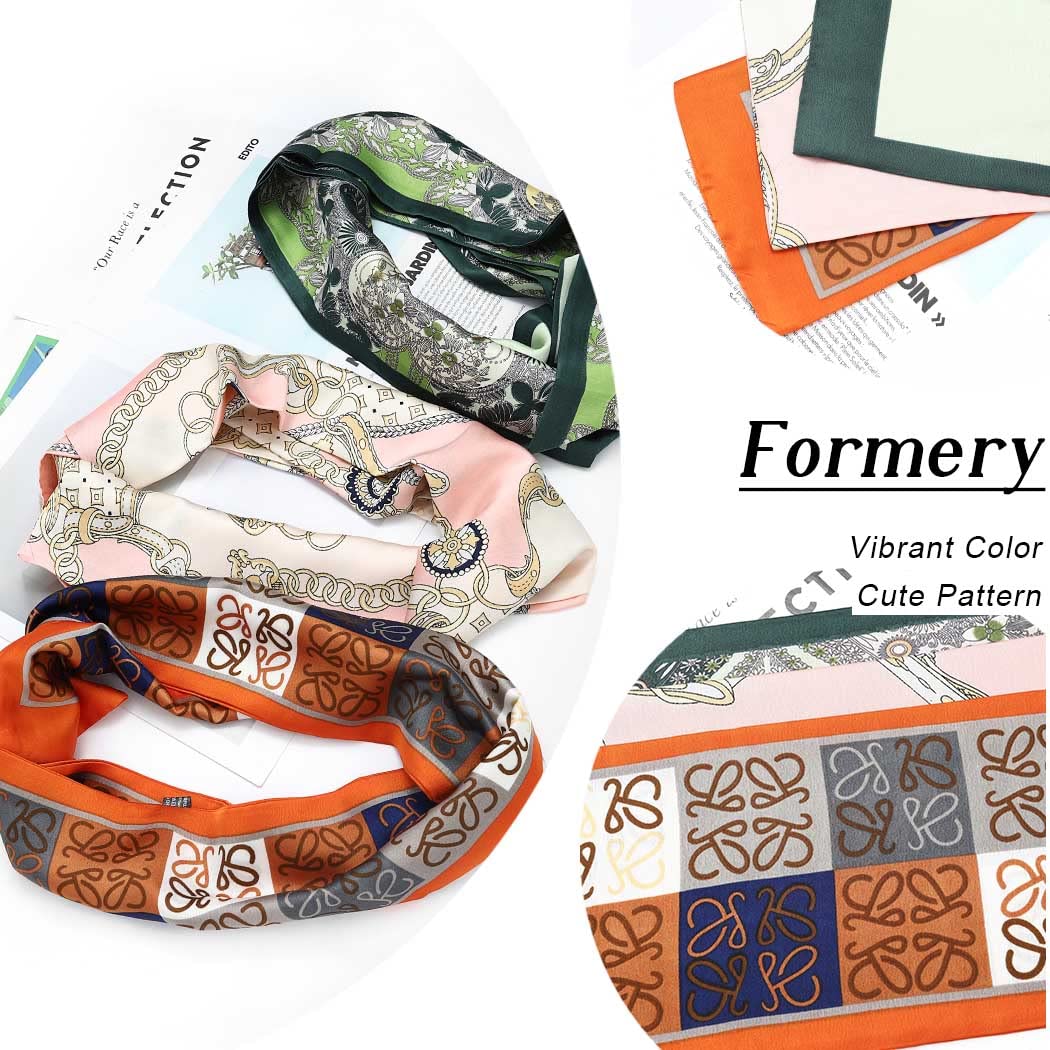Formery Silky Edge Lay Scarf - Pink Pattern African Hair Wraps & Satin Wig Edge Headbands for Women & Girls (3-Pack) | Perfect for Protective Styling, Sleep & Everyday Fashion