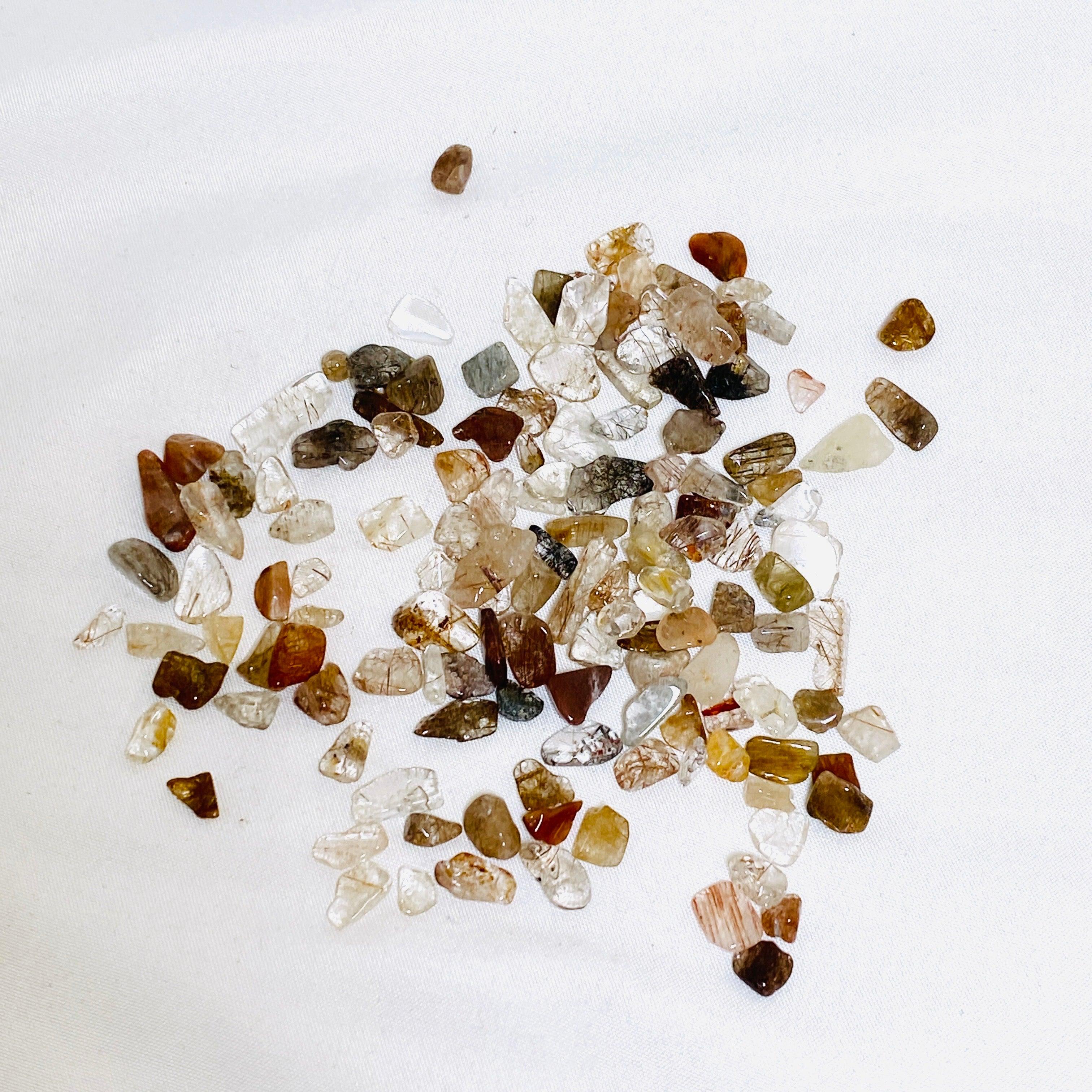 50g Mini Tumbled Stone Chips - Natural Rutile & Garden Quartz for Crystal Healing, Meditation & Home Decor