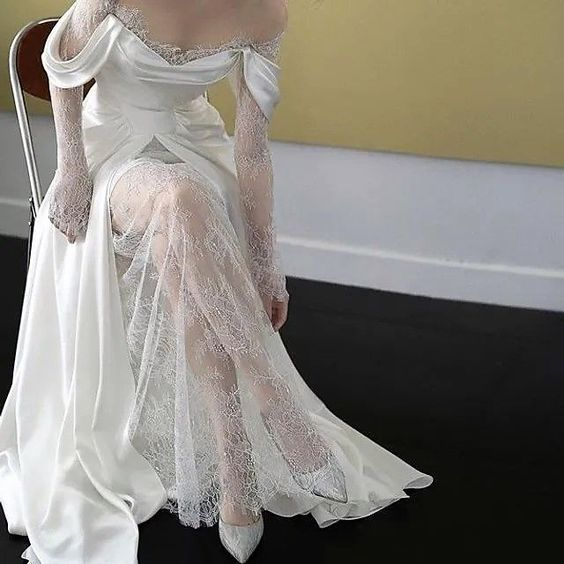 Elegant A-Line Wedding Dress with Long Lace Sleeves - Satin Prom Gown J4499 | Perfect for Bridal, Formal Events & Special Occasions