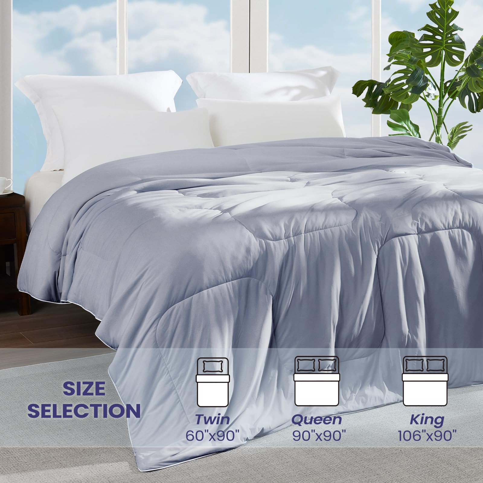 Cooling Comforter Queen Size 90x90 Inches - Lightweight Summer Blanket for Hot Sleepers, Breathable & Temperature Regulating Bedding in Dark Grey - Perfect for Night Sweats Relief & Hot Summer Nights