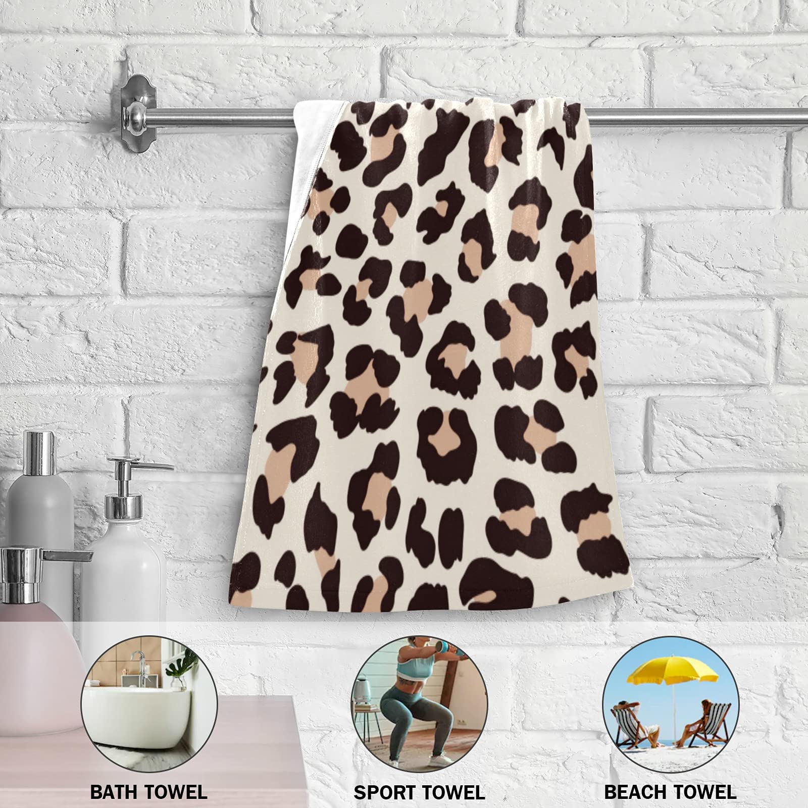 Premium Beige Leopard Print Hand & Dish Towels Set - Ultra Soft, Highly Absorbent Bath & Kitchen Towels (2-Pack) - Perfect for Bathrooms, Kitchens & Spa Days