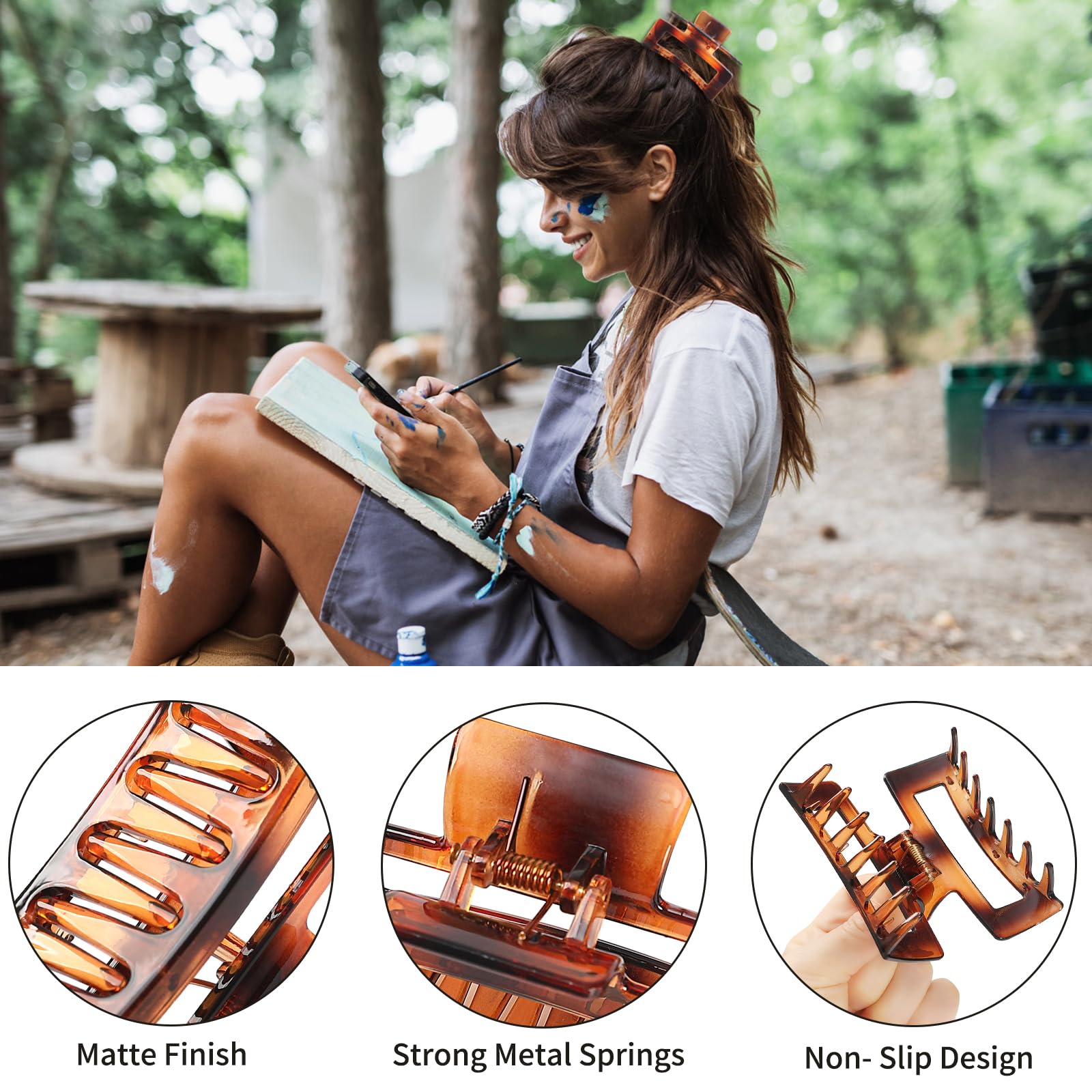3.5 Inch Hair Claw Clips 6 Pack for Women - Amber Hair Accessories for Styling