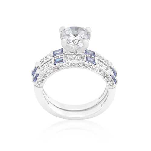 Exquisite Clear & Tanzanite Cubic Zirconia Ring Set for Women - Elegant Wedding, Engagement, Anniversary Jewelry Gift - Perfect for Bridal, Party & Special Occasions