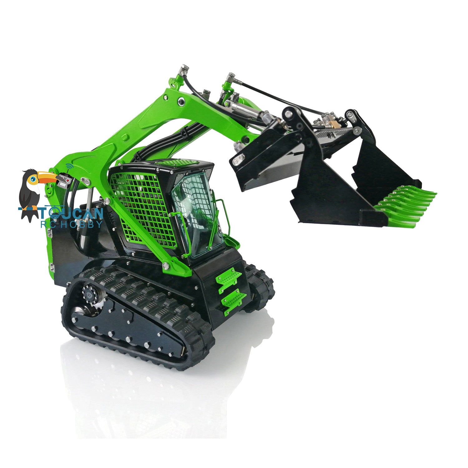 Customized LESU 1:14 Scale RC Hydraulic Aoue LT5 Tracked Skid Steer Loader - Metal RTR Model with Fork, Bucket, Sieve Bucket, Gripper Clamp & Trailer Upgrade Parts - Perfect for Construction Simulation, RC Hobbyists & Collectors