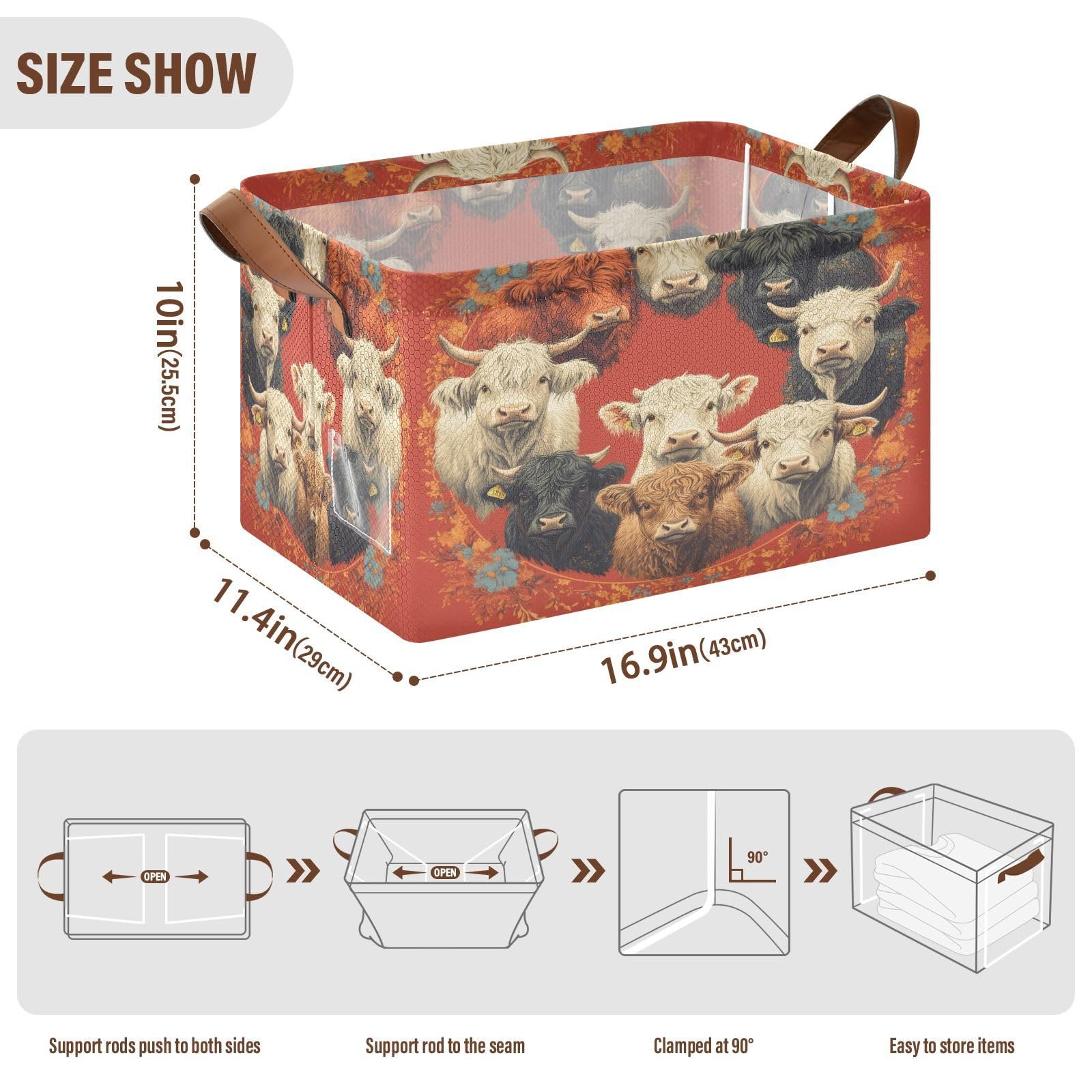 Highland Cow Storage Bins 2-Pack - Collapsible Fabric Storage Baskets with Handles (32L) for Home Organization, Shelves & Closet - Perfect for Nursery, Laundry Room & Kids' Room Decor