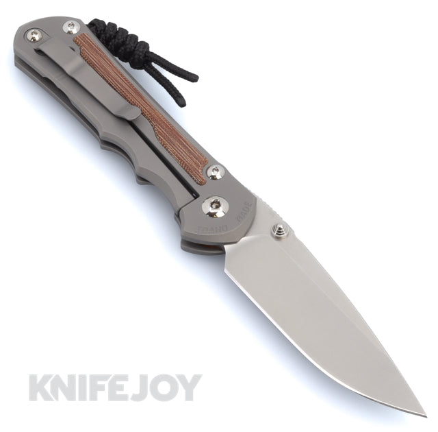 Chris Reeve Knives Large Inkosi Plain Drop Point Magnacut Blade with Natural Canvas Micarta Inlay & Glass Blasted Titanium Handles - Premium EDC Folding Knife for Outdoor, Camping, Hunting & Survival